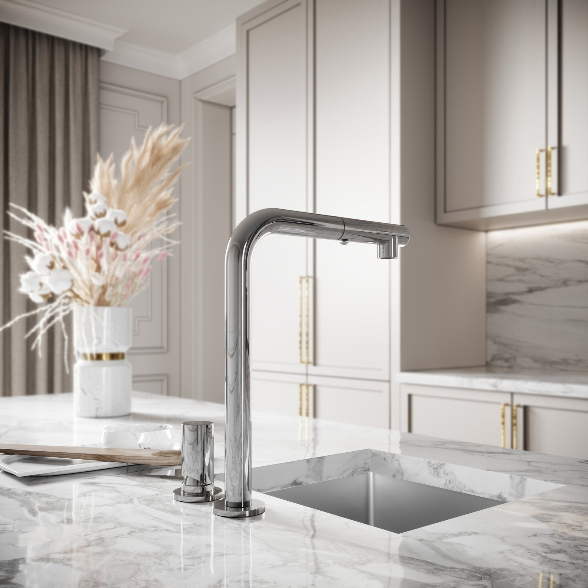 Pure Chrome Pull Out Swivel Kitchen Tap