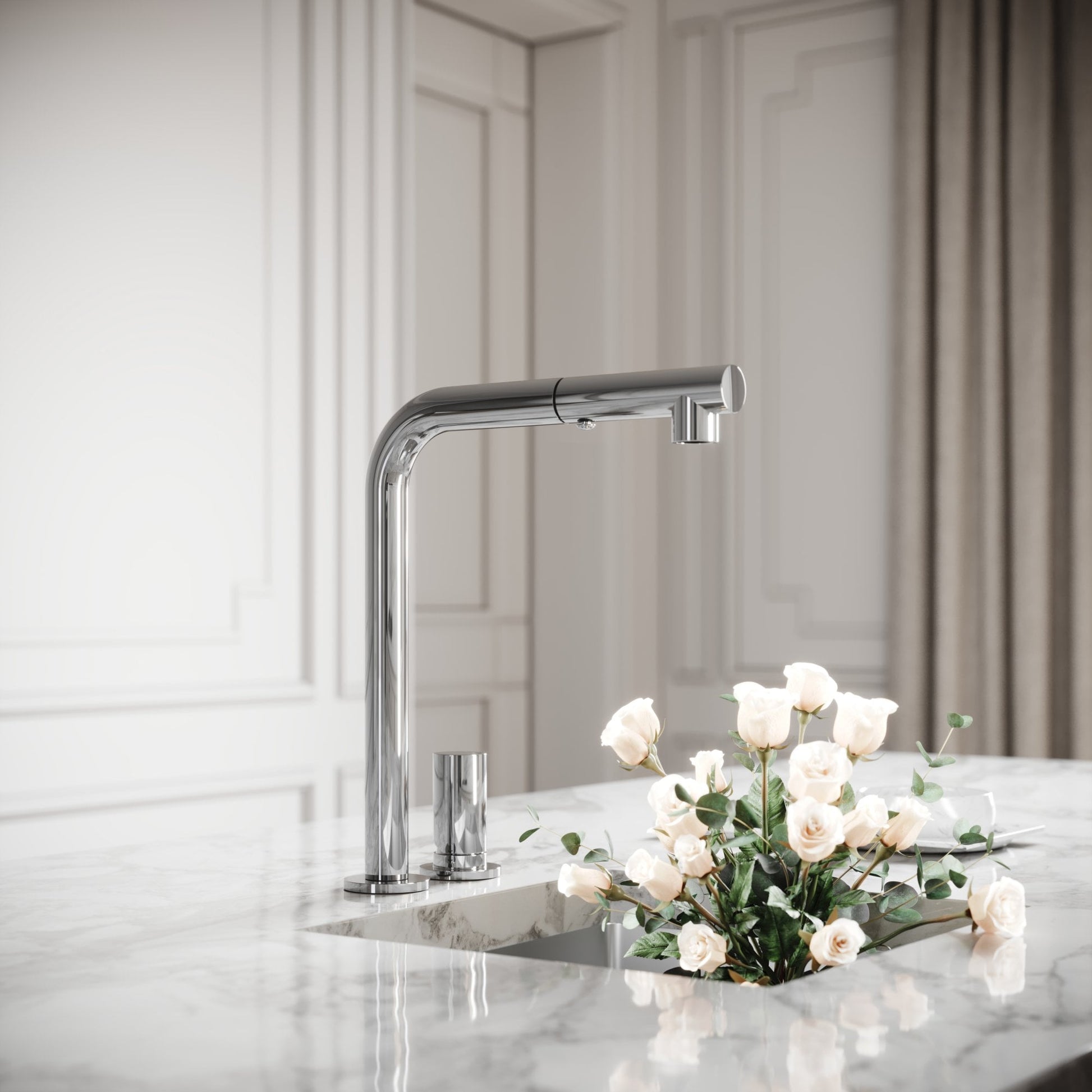 Pure Chrome Pull Out Swivel Kitchen Tap