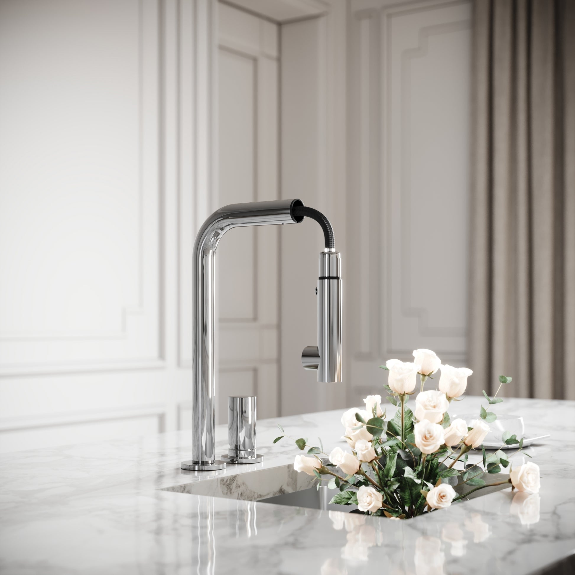 Pure Chrome Pull Out Swivel Kitchen Tap