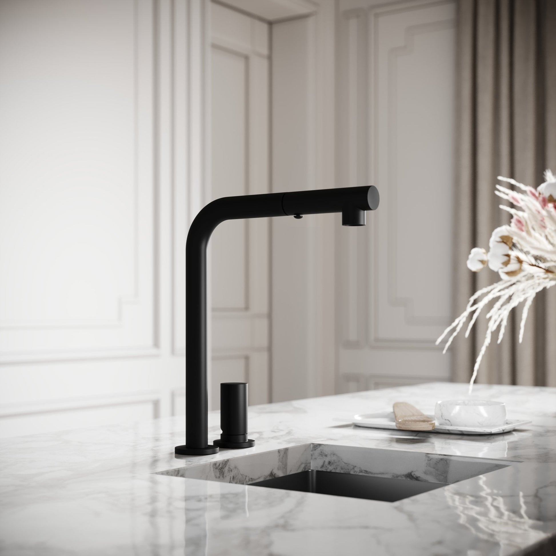 Pure Matte Black Pull Out Swivel Kitchen Tap
