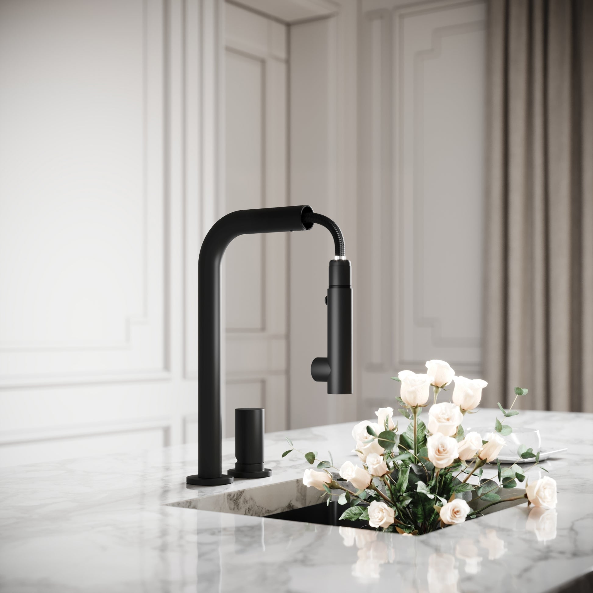 Pure Matte Black Pull Out Swivel Kitchen Tap