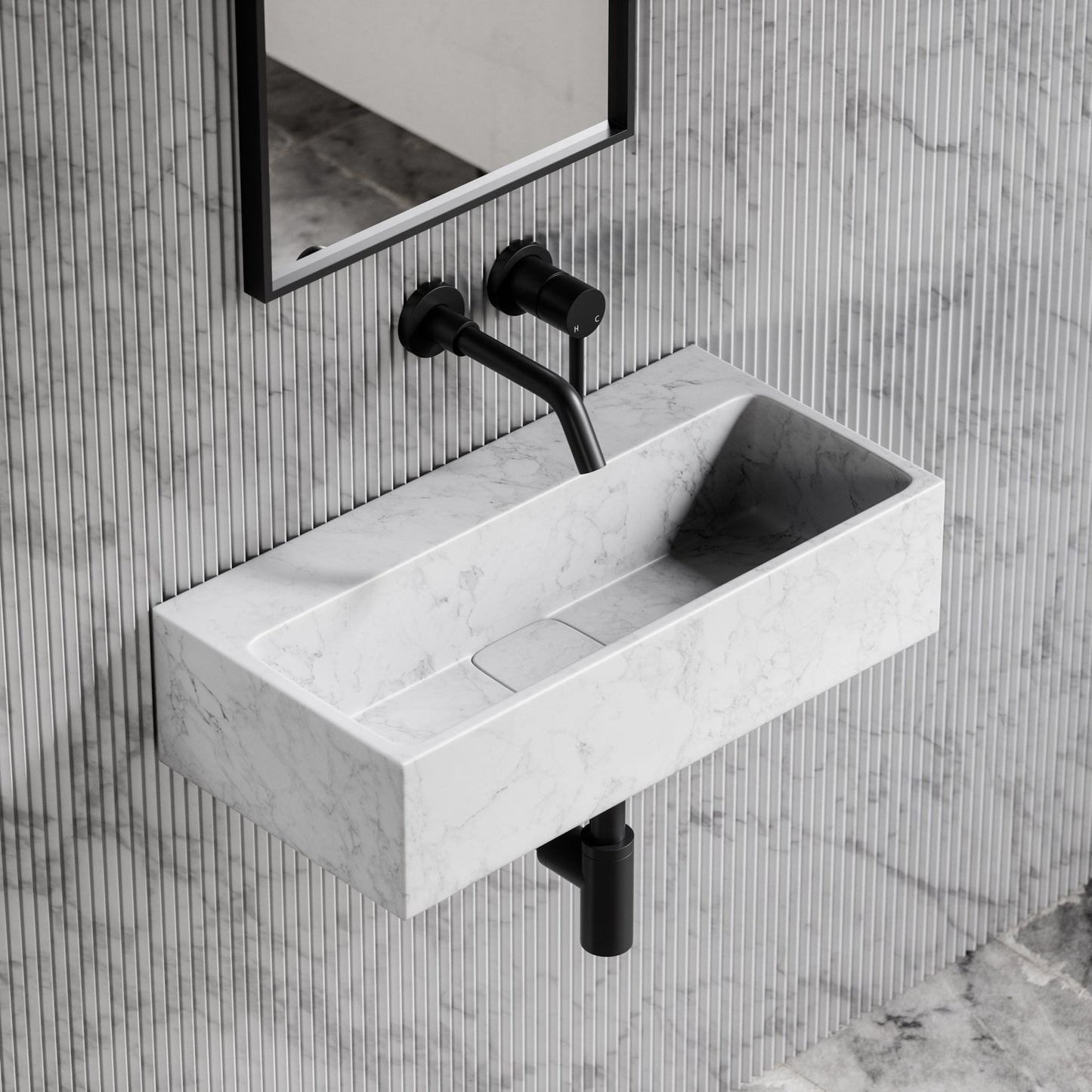Quadra Carrara Marble Wall Hung Basin 600mm