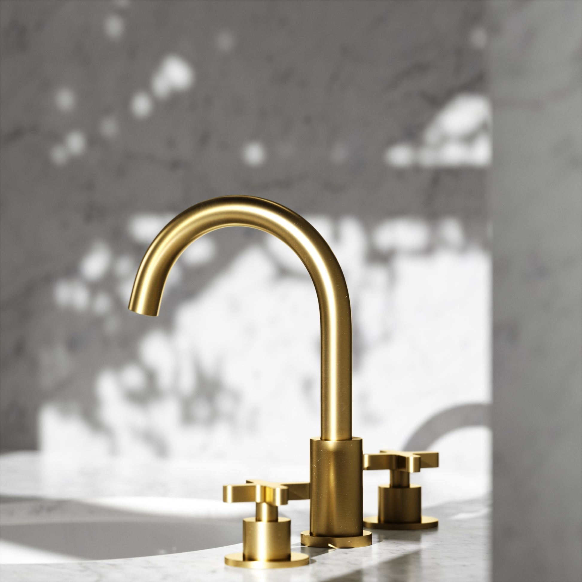 Regal Brushed Gold Crosshead Deck Mounted 3-Hole Basin Mixer Tap