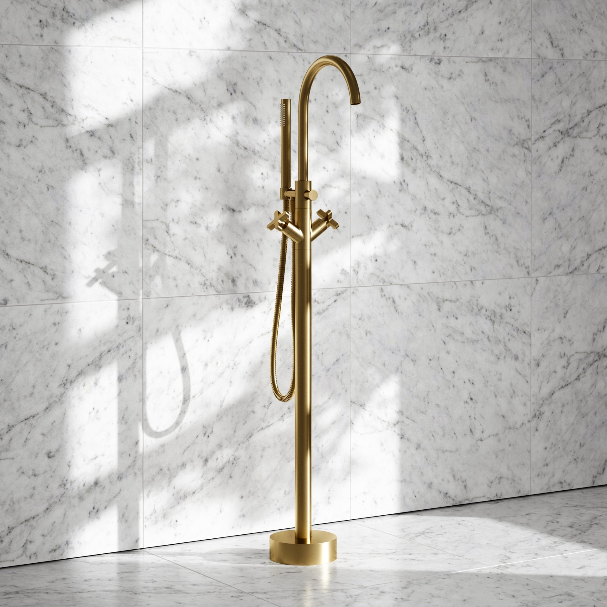 Regal Brushed Gold Crosshead Floor Standing Bath Shower Filler Tap