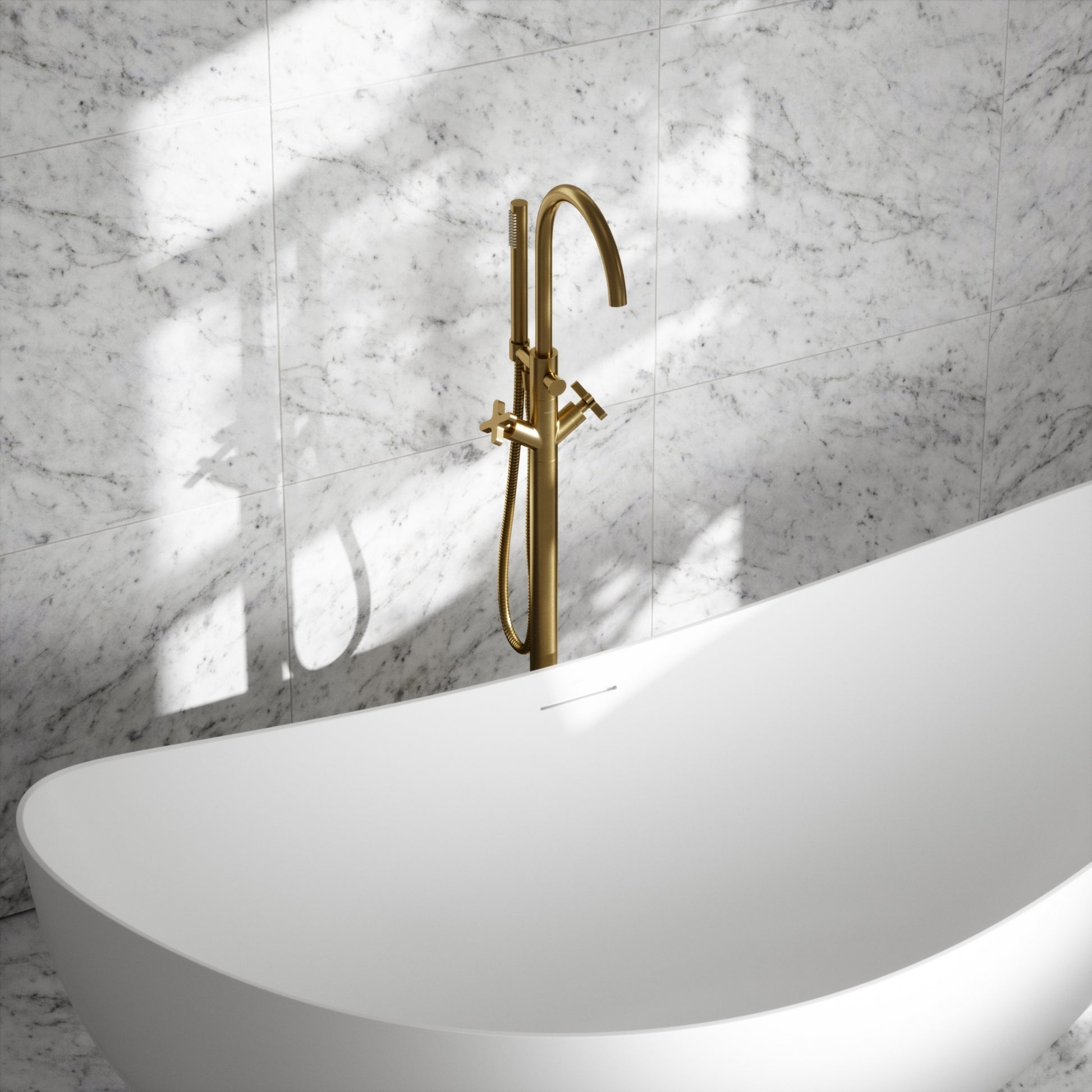 Regal Brushed Gold Crosshead Floor Standing Bath Shower Filler Tap