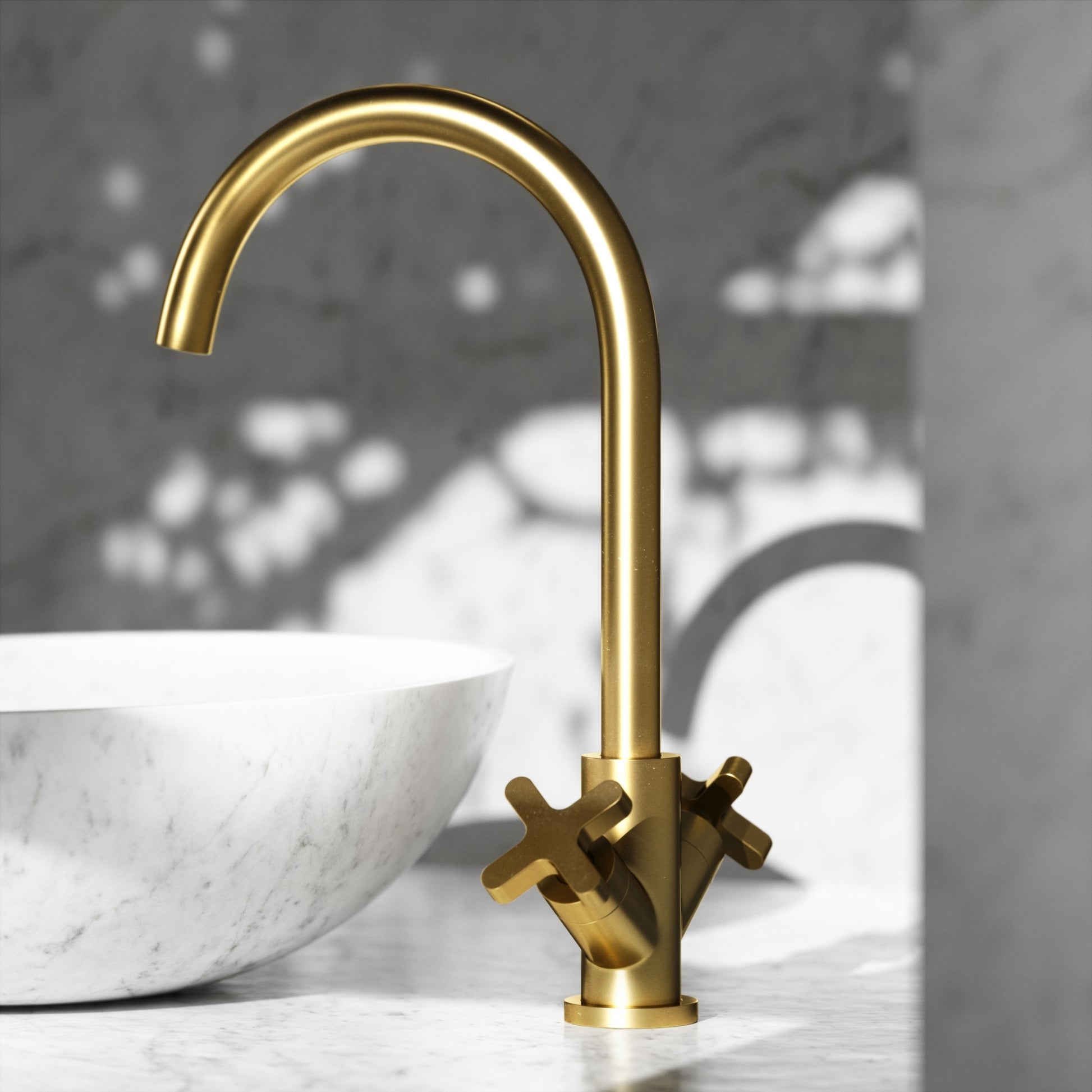 Regal Brushed Gold Crosshead Kitchen Mixer Tap