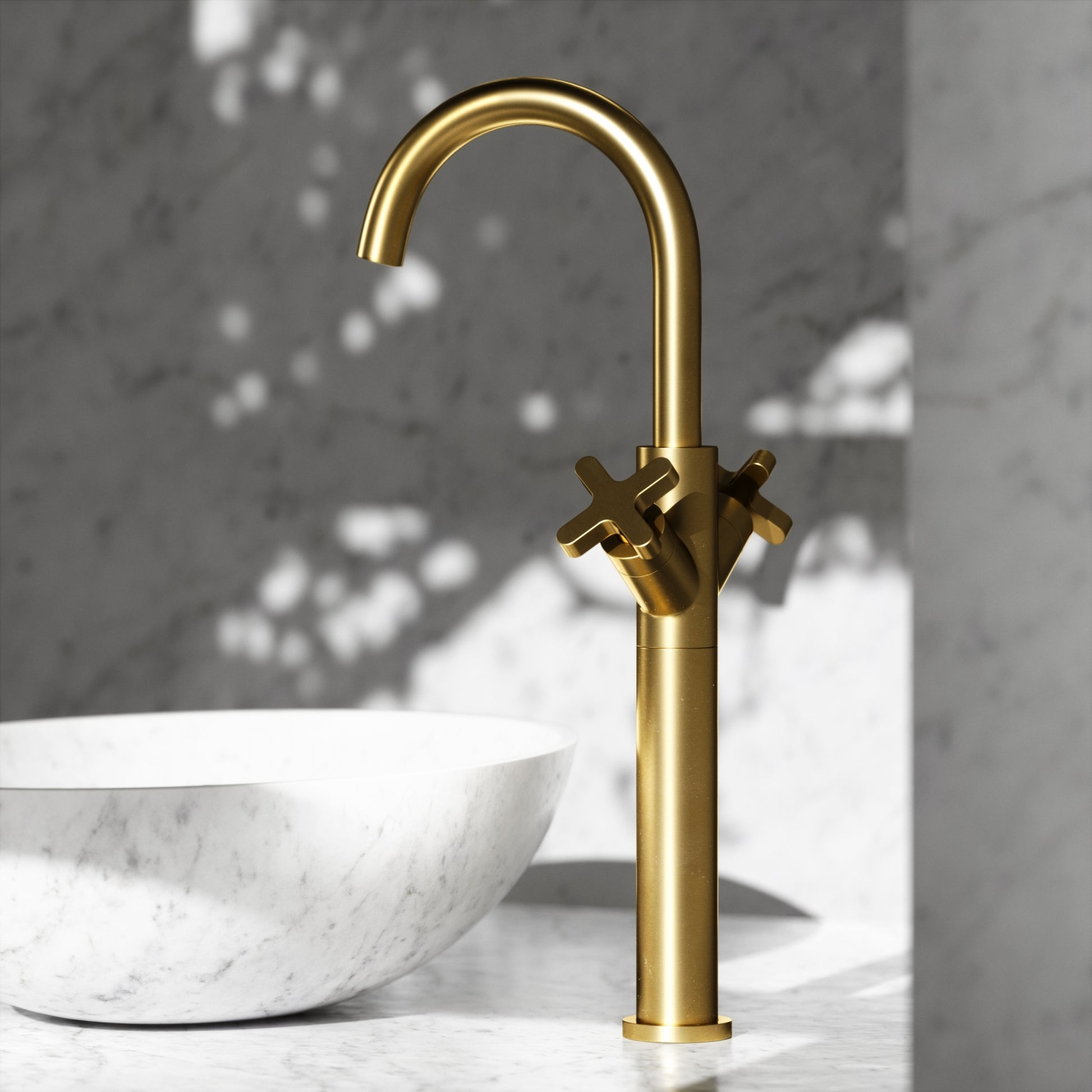 Regal Brushed Gold Crosshead Tall Basin Mixer Tap
