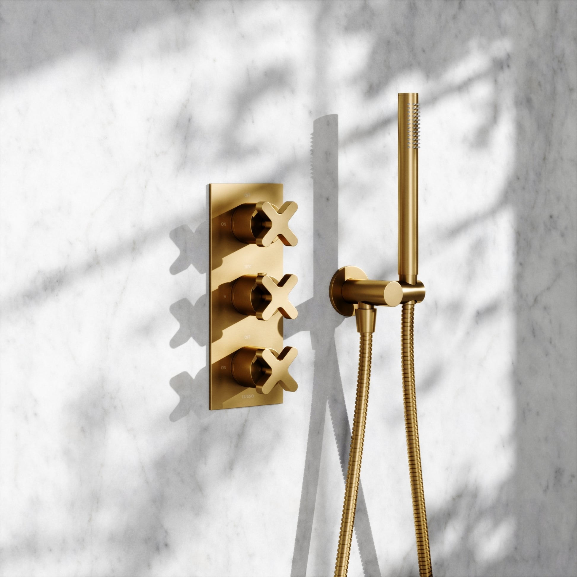 Regal Brushed Gold Crosshead Thermostatic 2-Way Mixer Shower System