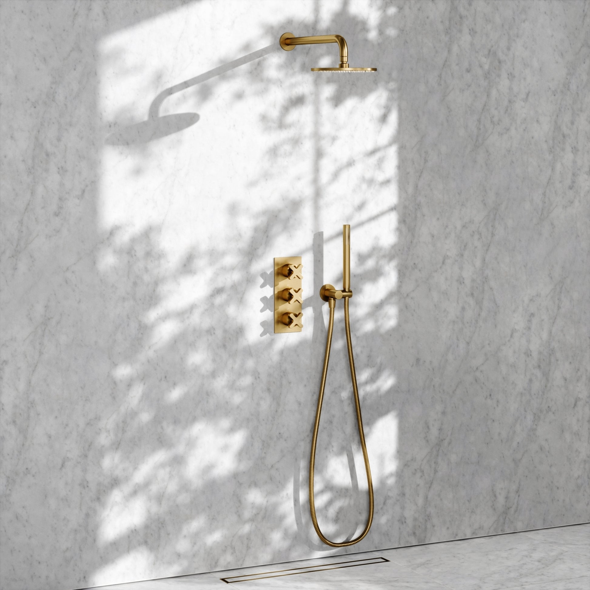 Regal Brushed Gold Crosshead Thermostatic 2-Way Mixer Shower System