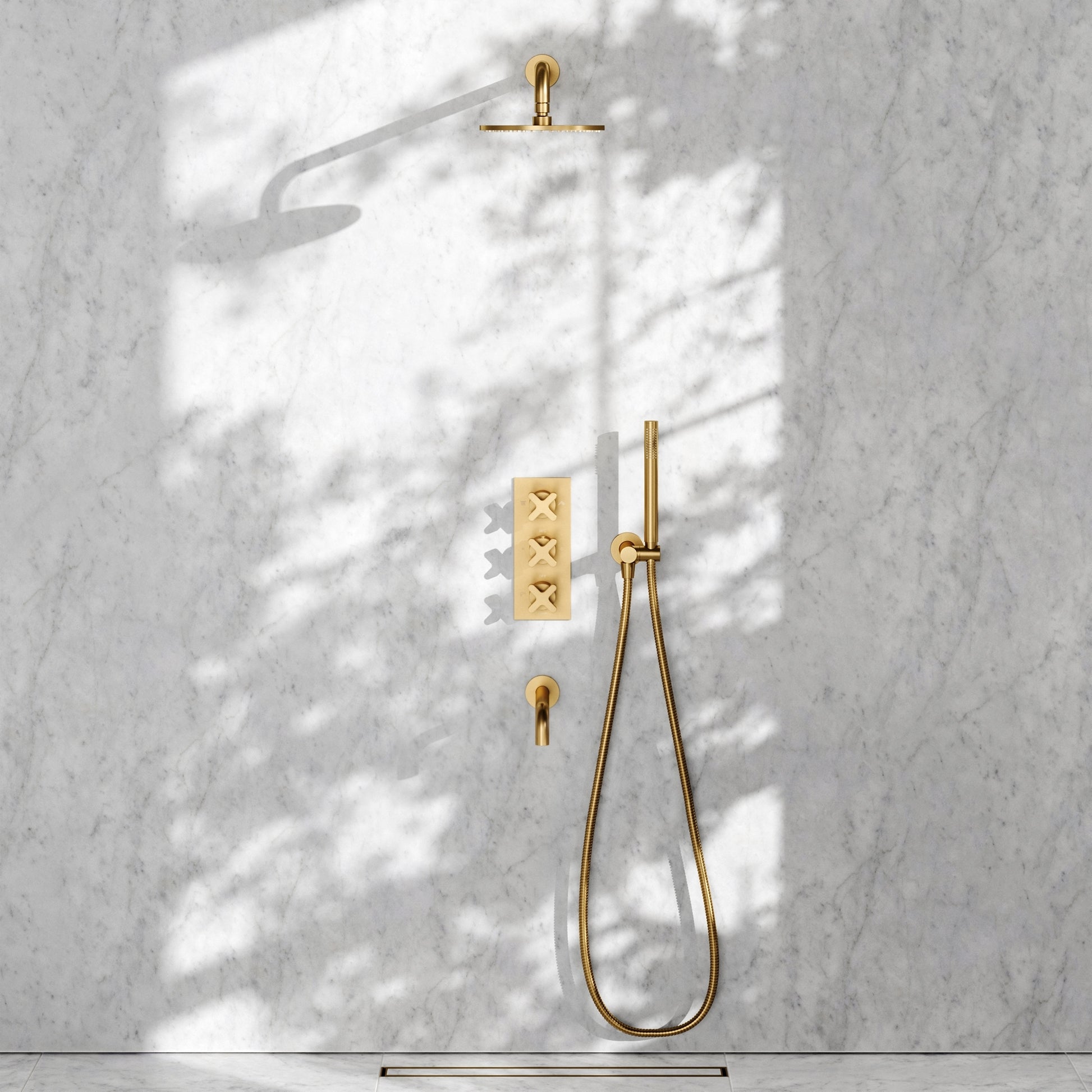 Regal Brushed Gold Crosshead Thermostatic 3-Way Mixer Shower System