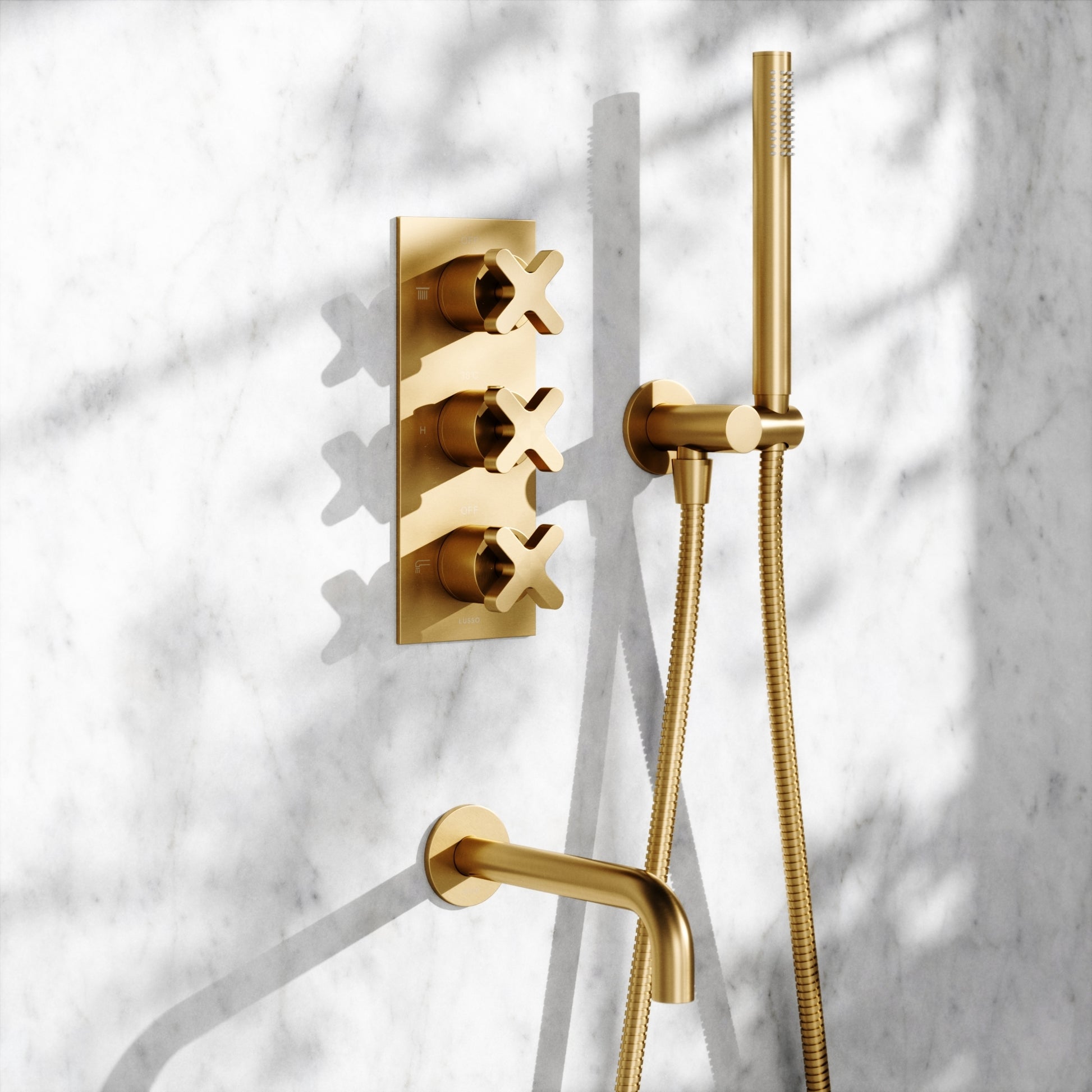 Regal Brushed Gold Crosshead Thermostatic 3-Way Mixer Shower System