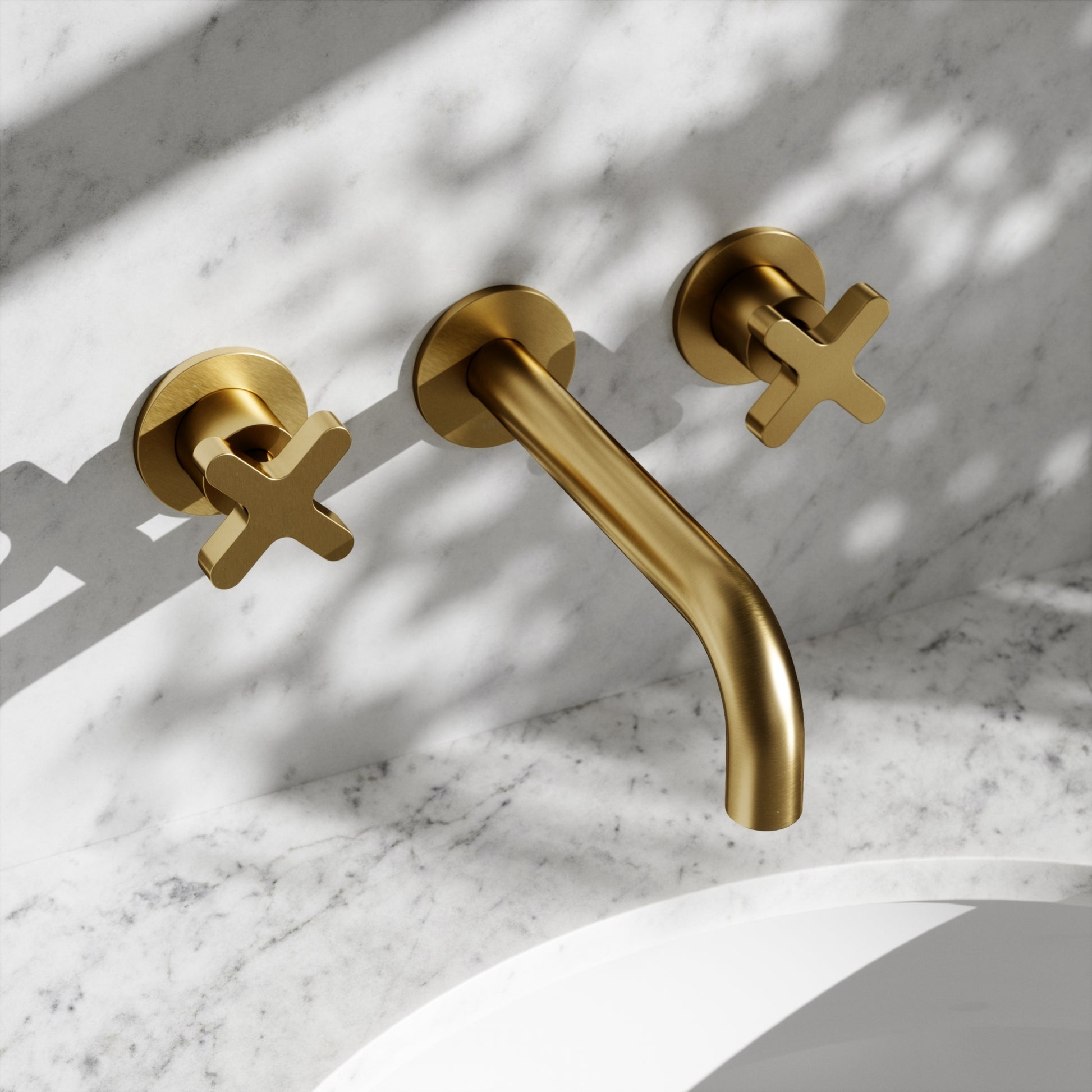 Regal Brushed Gold Crosshead Wall mounted Basin Mixer Tap