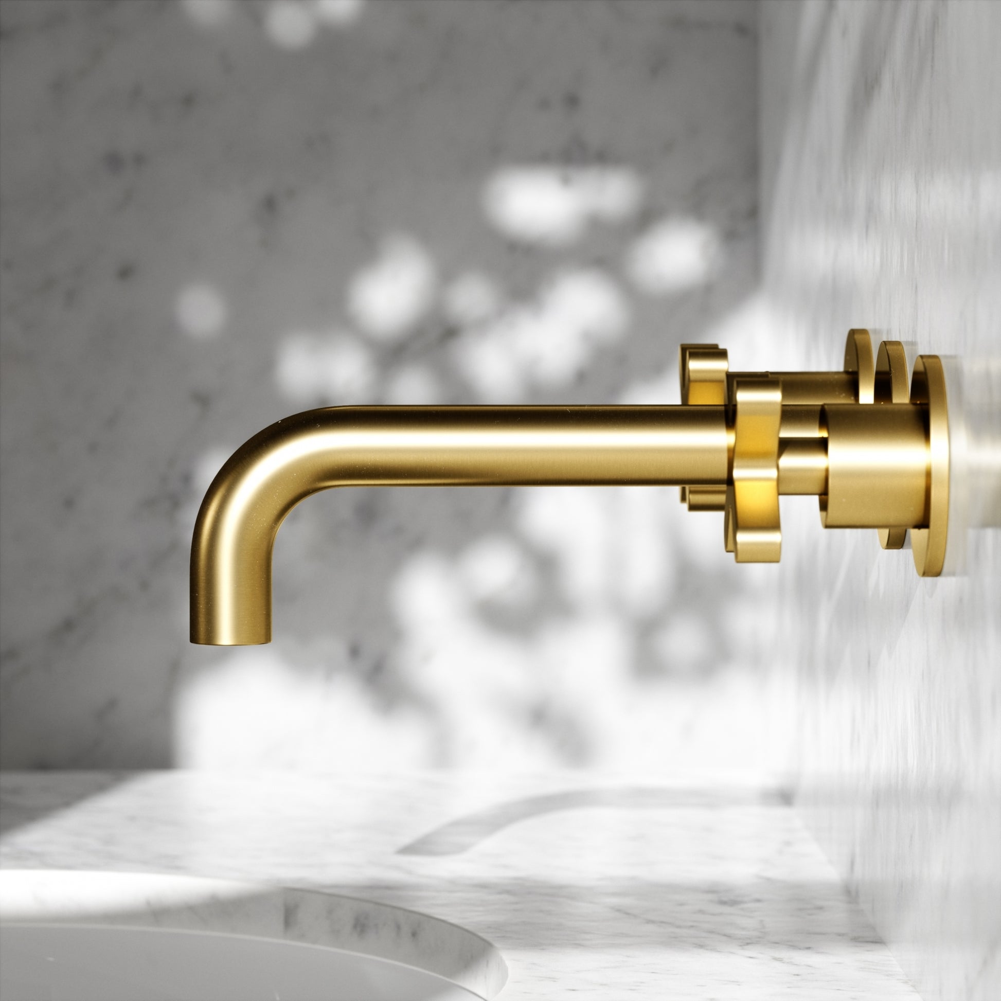 Regal Brushed Gold Crosshead Wall mounted Basin Mixer Tap