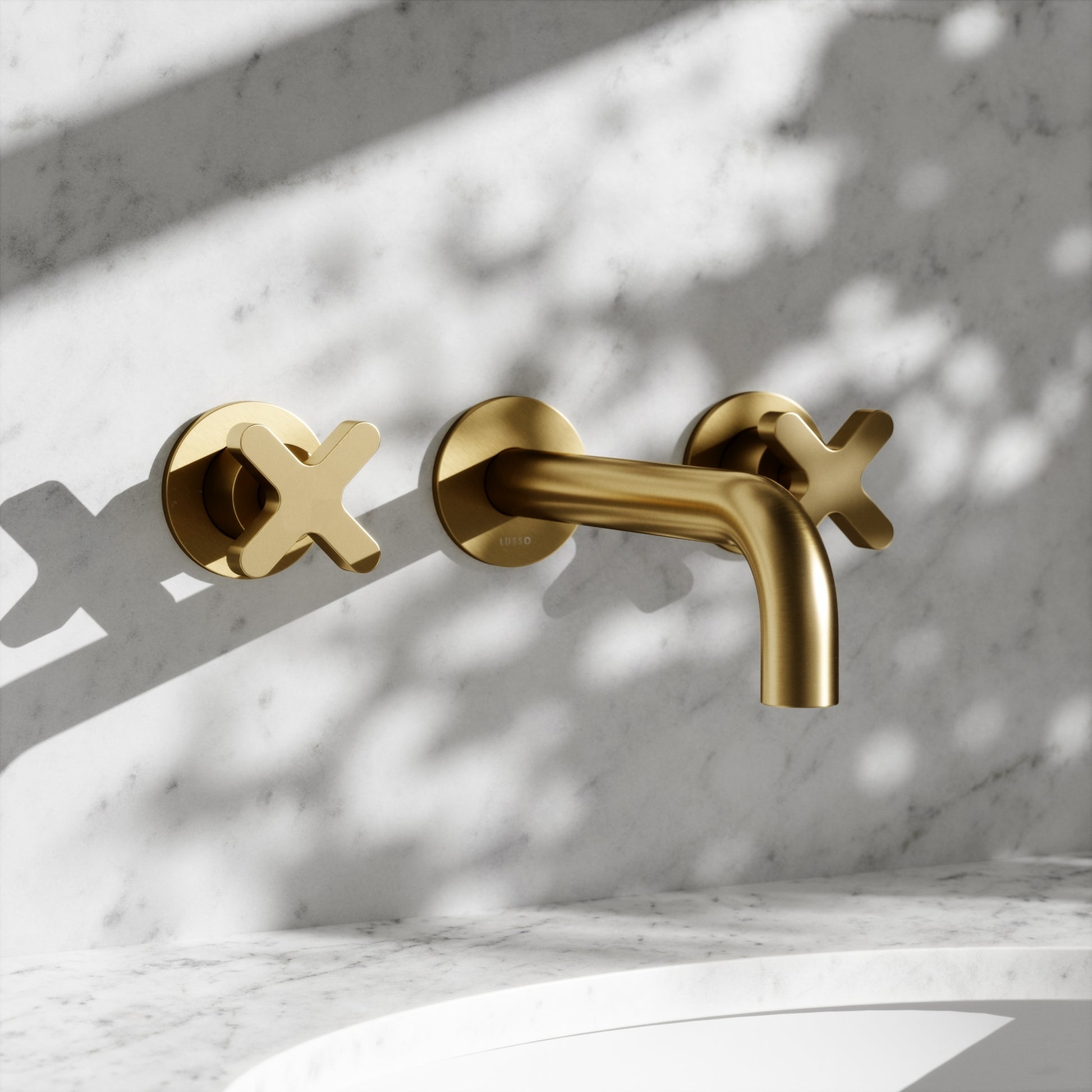 Regal Brushed Gold Crosshead Wall mounted Basin Mixer Tap