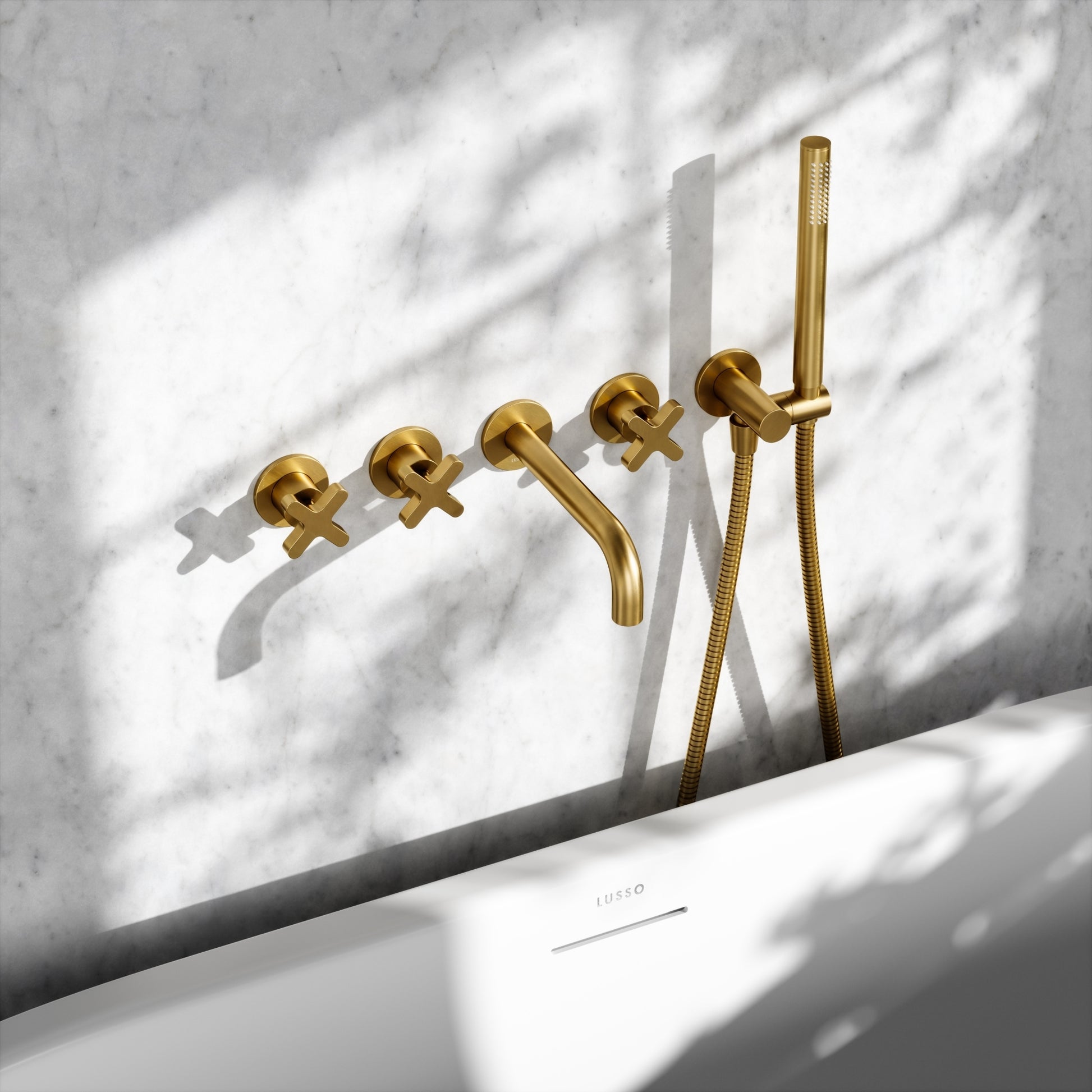 Regal Brushed Gold Crosshead Wall Mounted Bath Shower Filler Tap