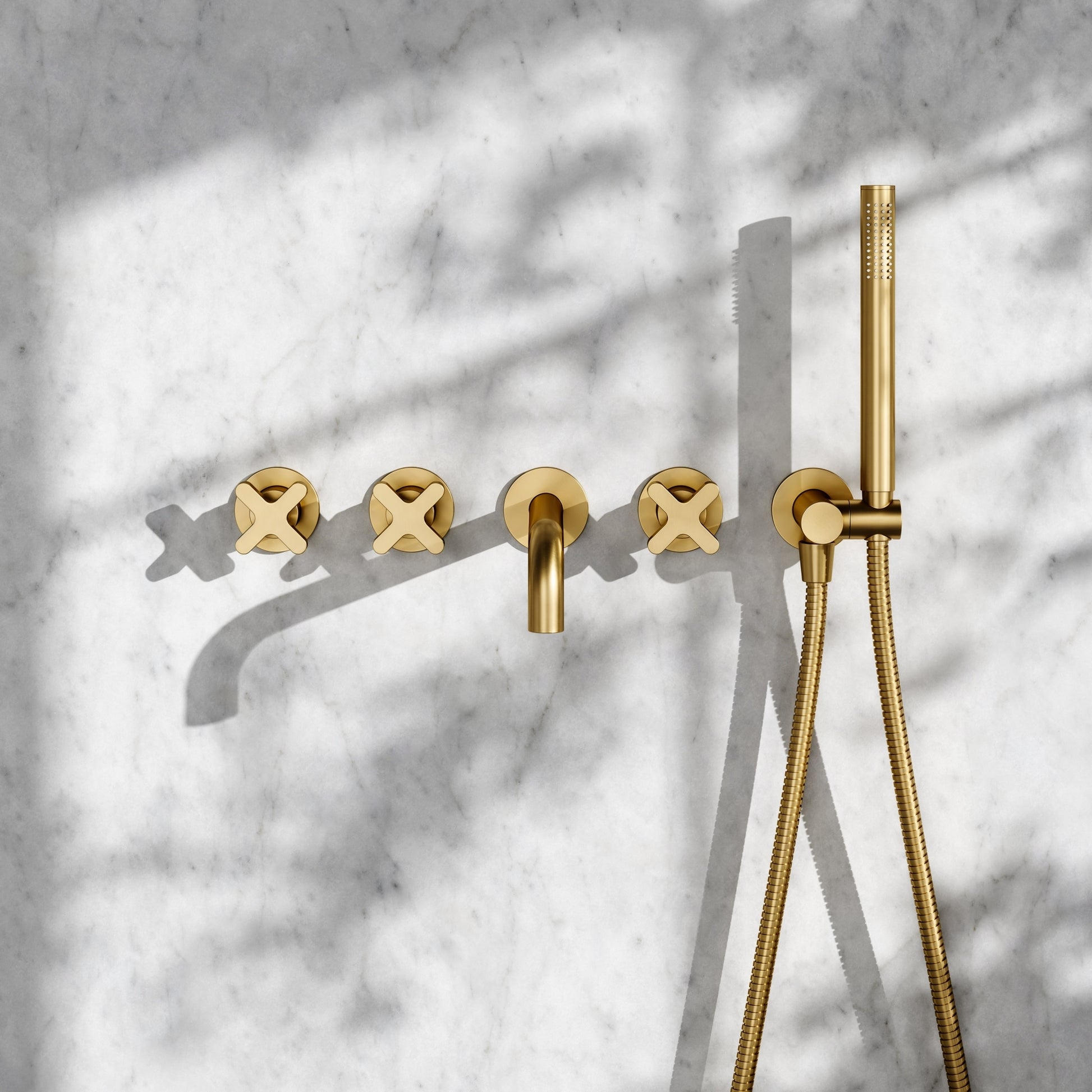 Regal Brushed Gold Crosshead Wall Mounted Bath Shower Filler Tap