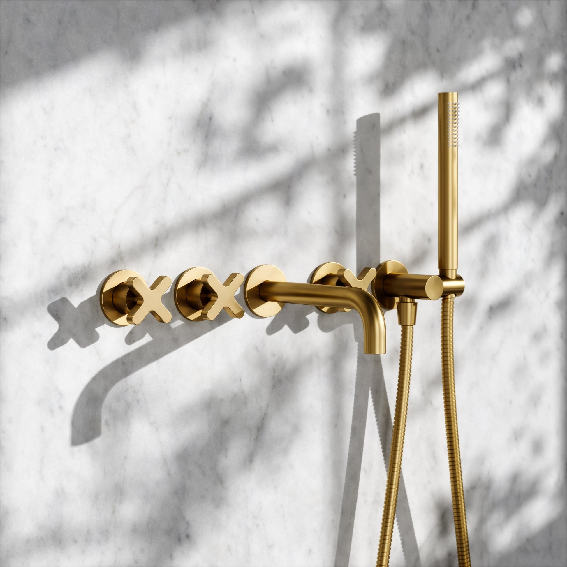 Regal Brushed Gold Crosshead Wall Mounted Bath Shower Filler Tap