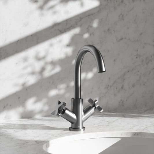 Regal Brushed Stainless Crosshead Basin Mixer Tap