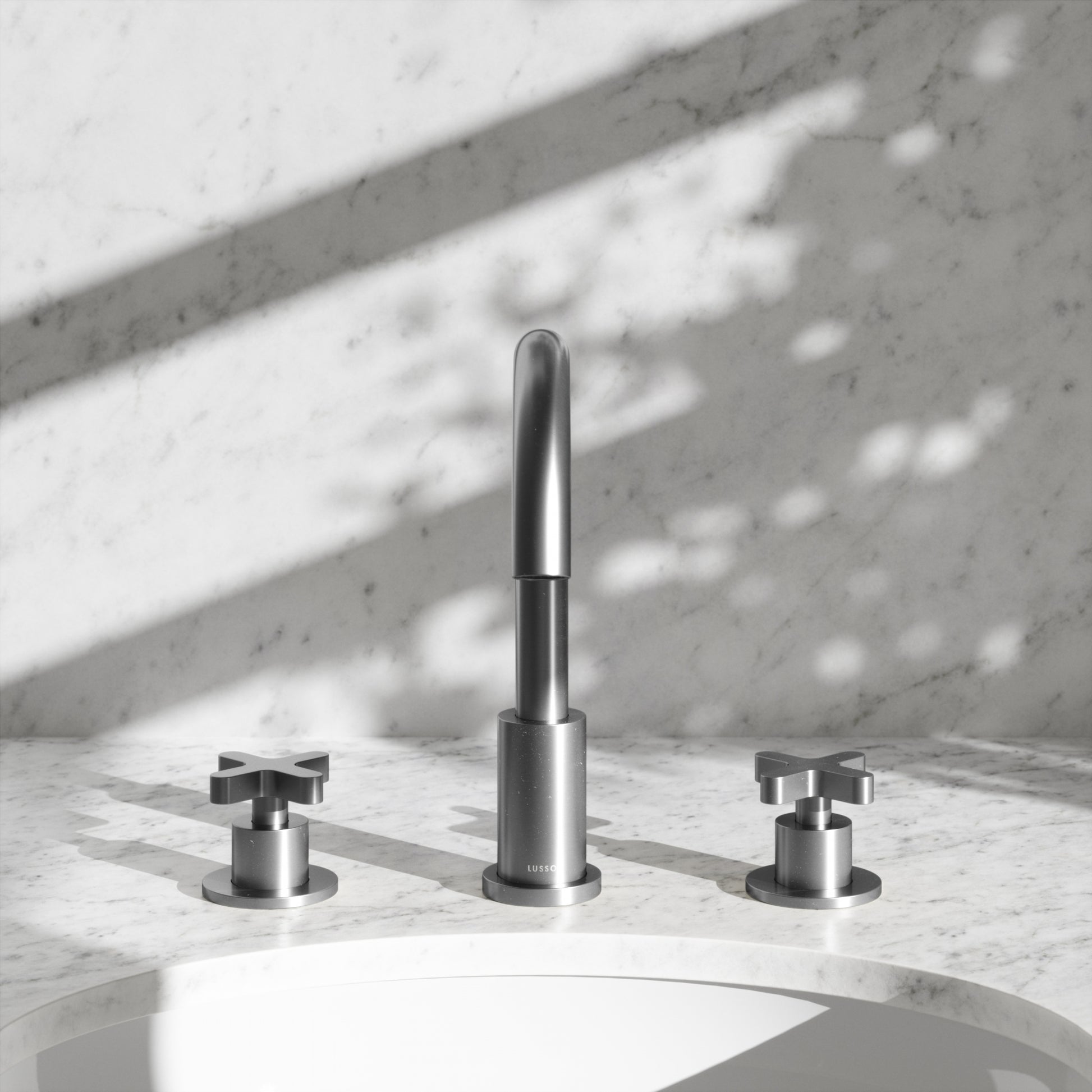 Regal Brushed Stainless Crosshead Deck Mounted 3-Hole Basin Mixer Tap