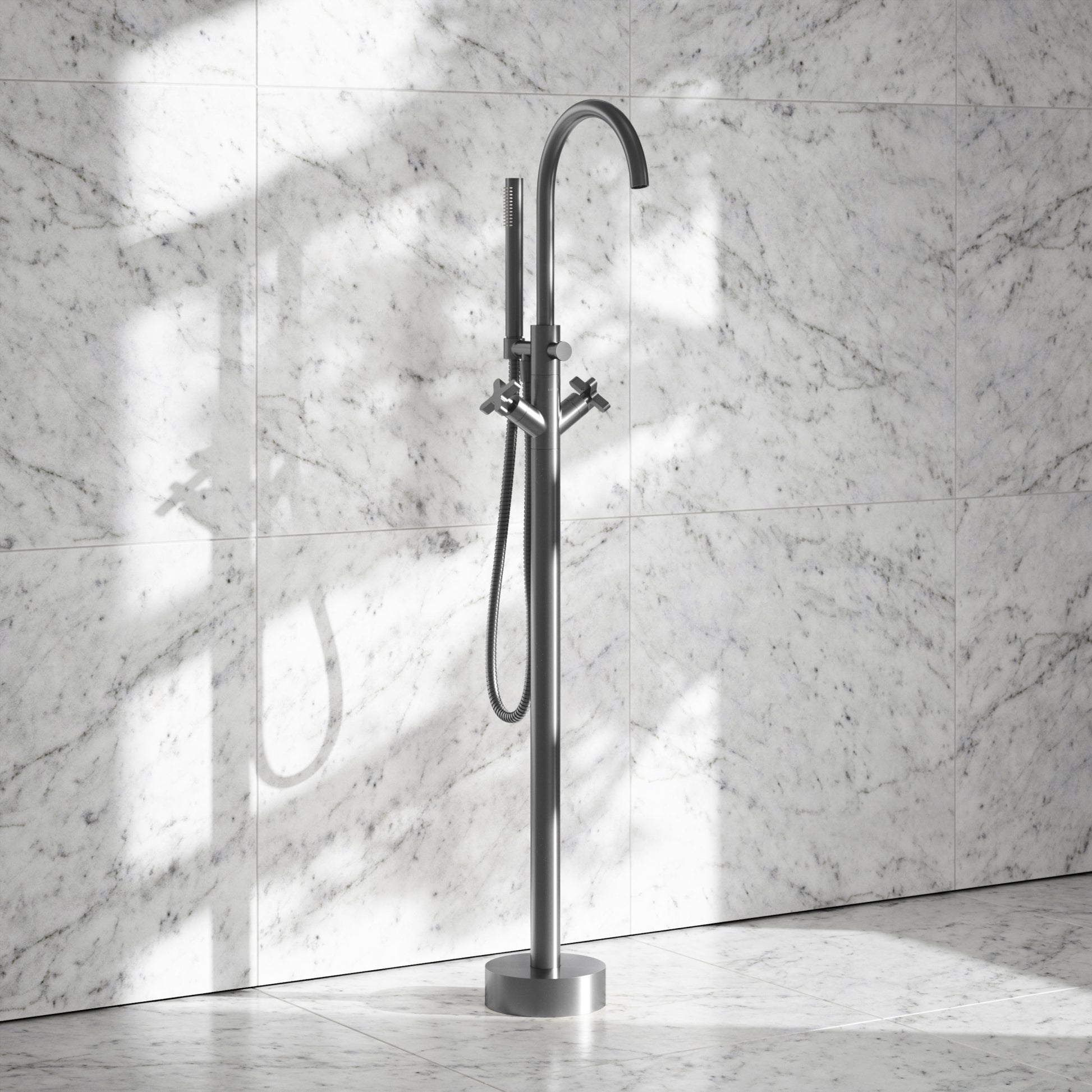 Regal Brushed Stainless Crosshead Floor Standing Bath Shower Filler Tap