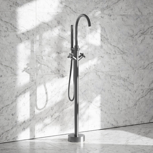 Regal Brushed Stainless Crosshead Floor Standing Bath Shower Filler Tap
