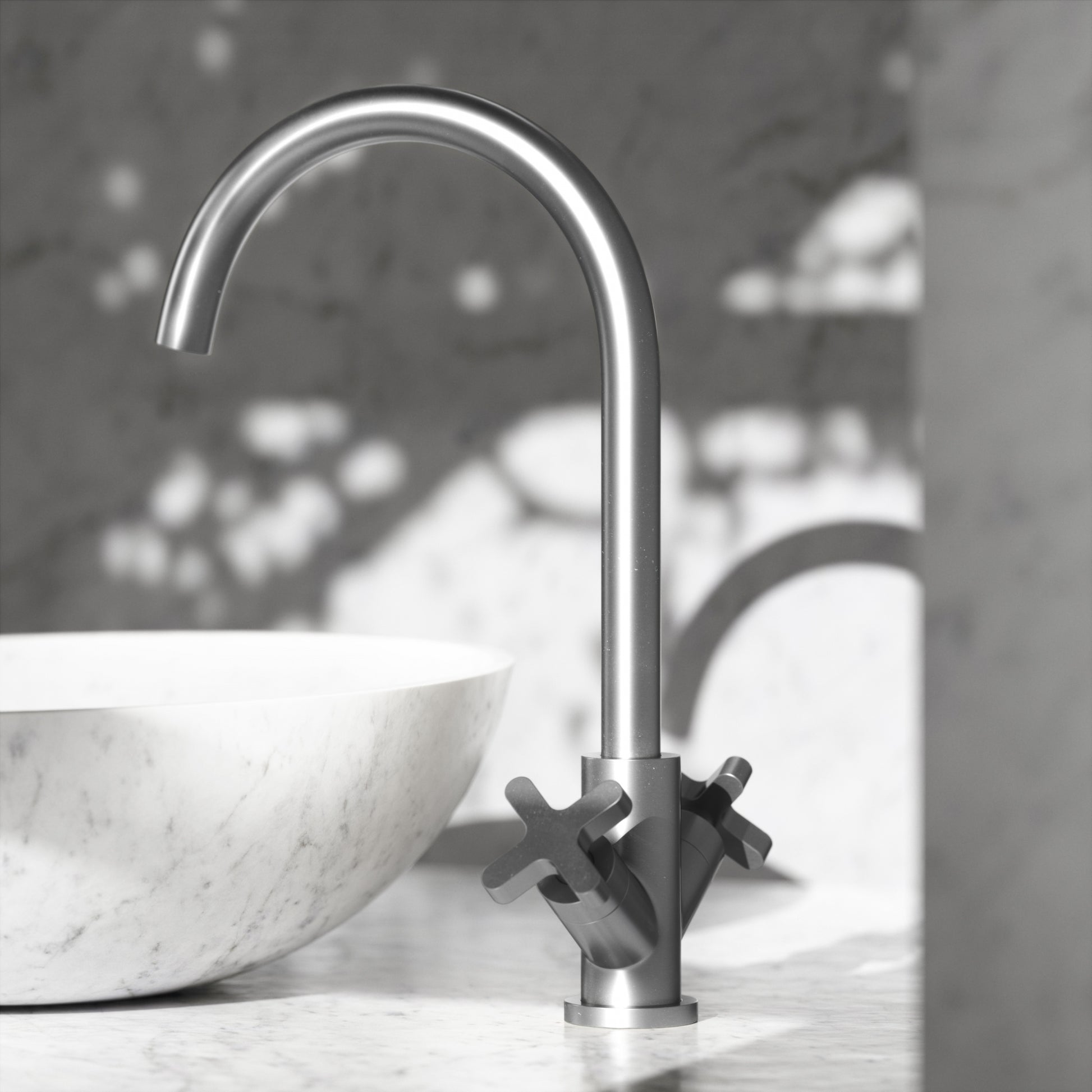 Regal Brushed Stainless Crosshead Kitchen Mixer Tap