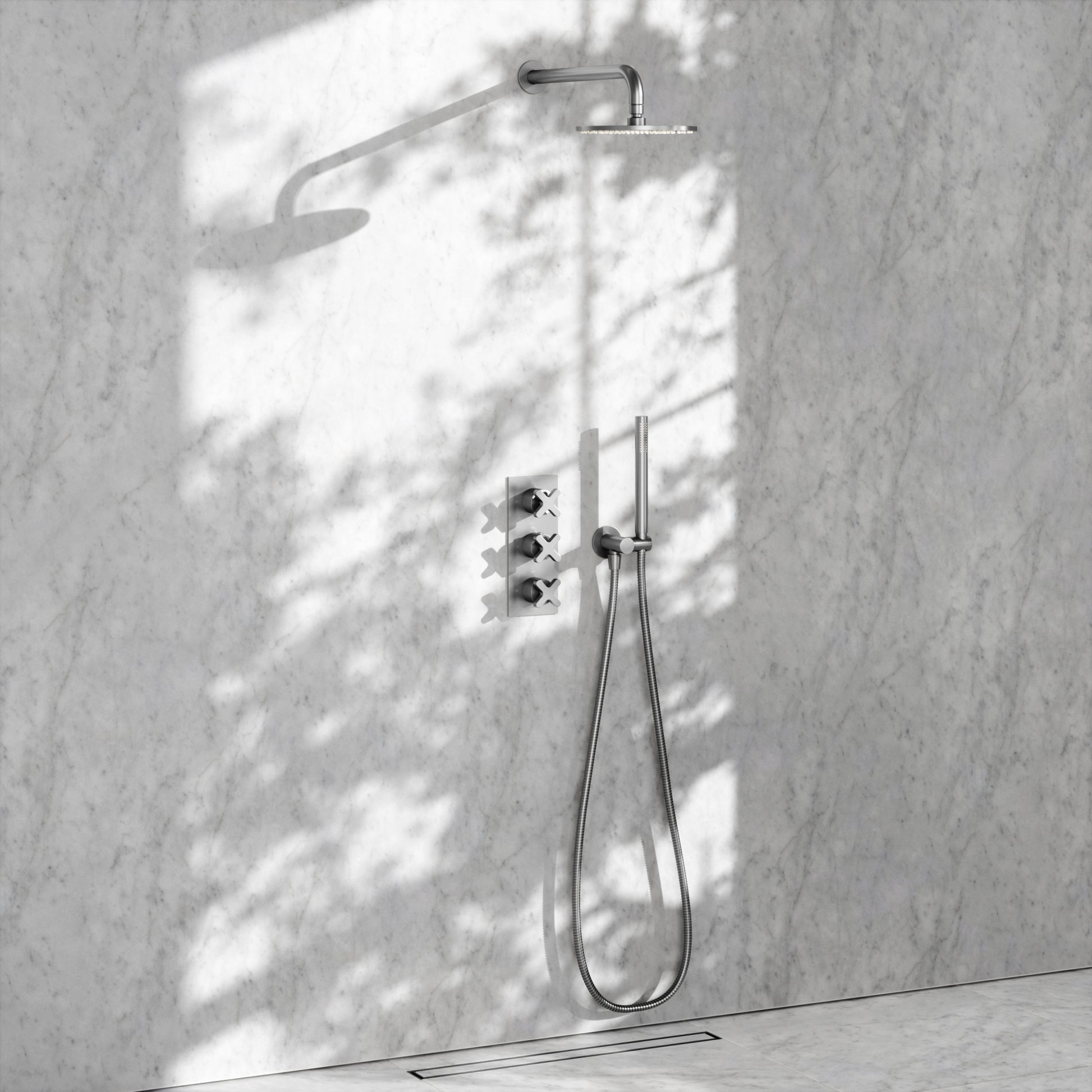 Regal Brushed Stainless Crosshead Thermostatic 2-Way Mixer Shower System