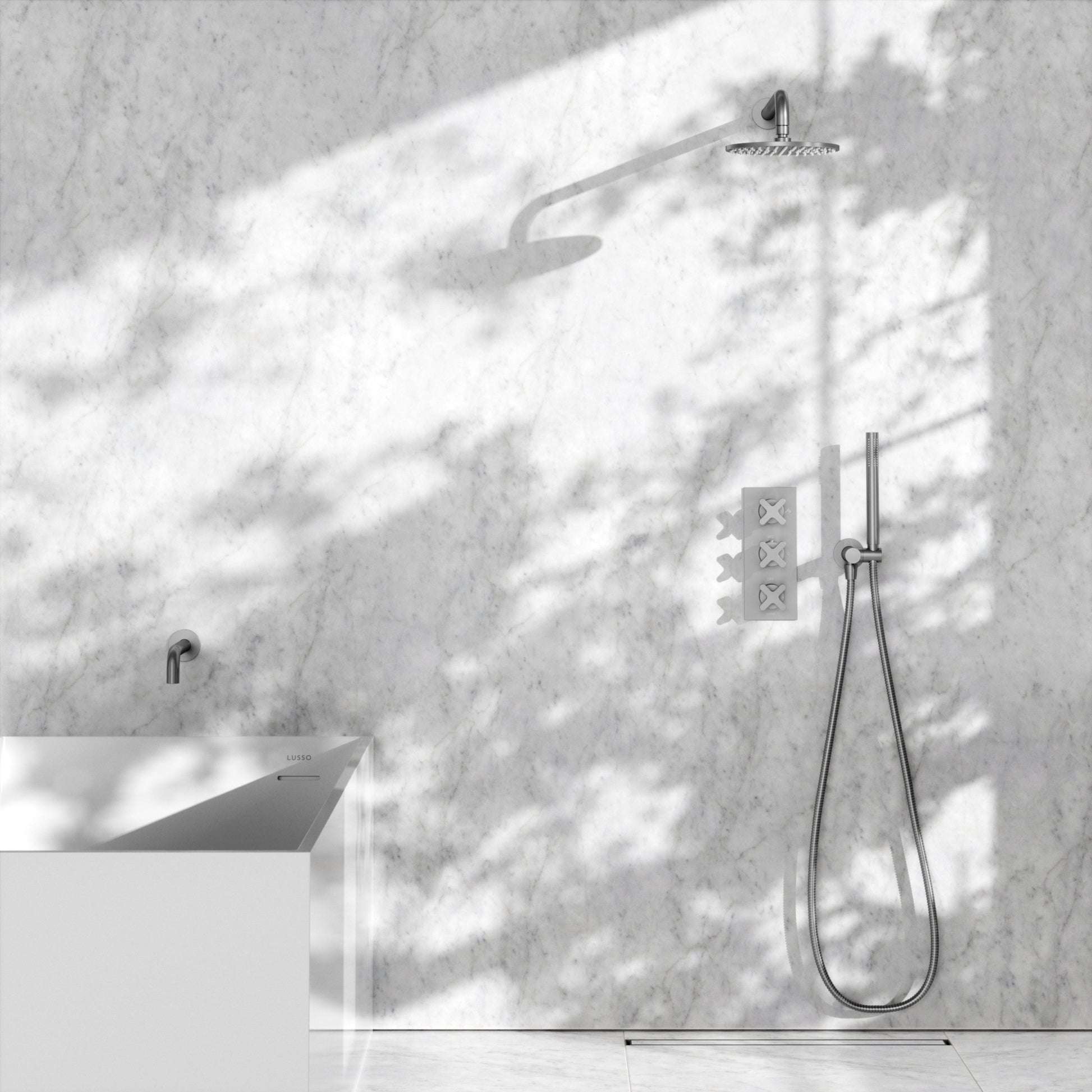Regal Brushed Stainless Crosshead Thermostatic 3-Way Mixer Shower System