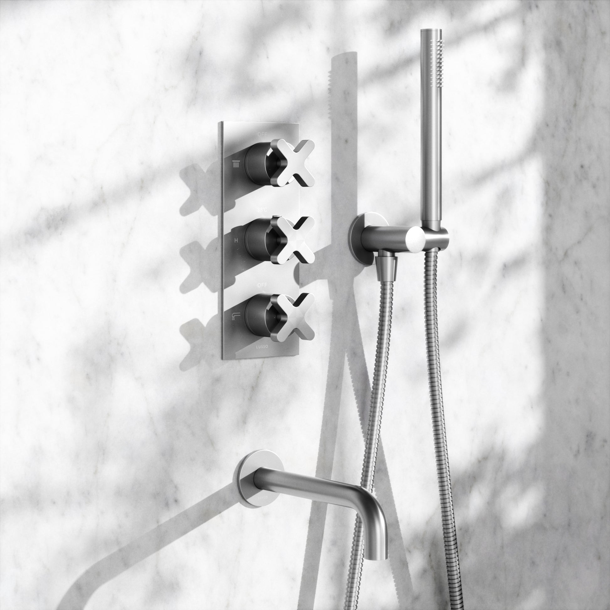 Regal Brushed Stainless Crosshead Thermostatic 3-Way Mixer Shower System