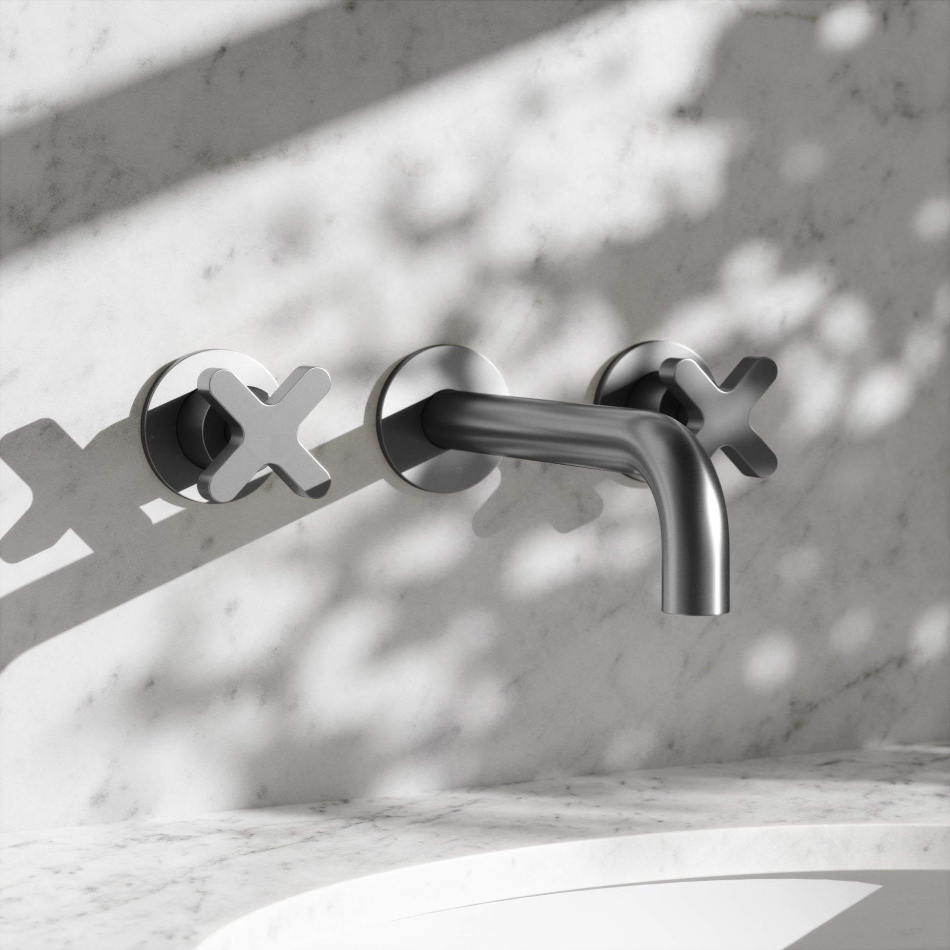 Regal Brushed Stainless Crosshead Wall mounted Basin Mixer Tap