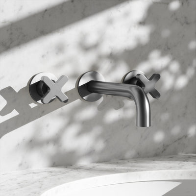 Regal Brushed Stainless Crosshead Wall mounted Basin Mixer Tap