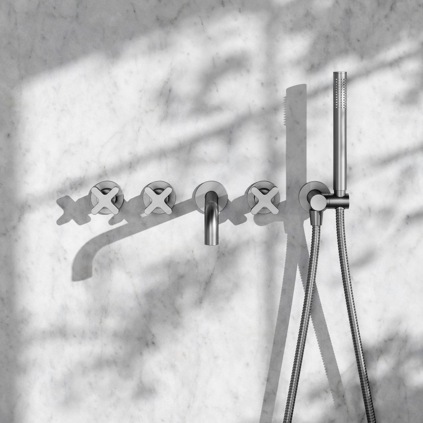 Regal Brushed Stainless Crosshead Wall Mounted Bath Shower Filler Tap