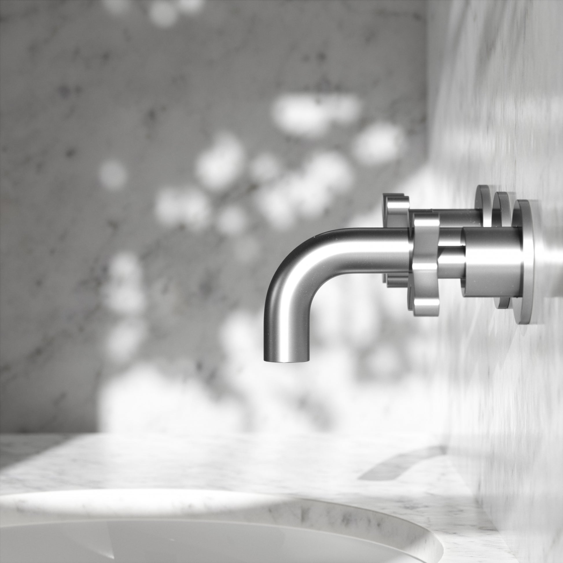 Regal Brushed Stainless Crosshead Wall Mounted Short Projection Basin Mixer Tap