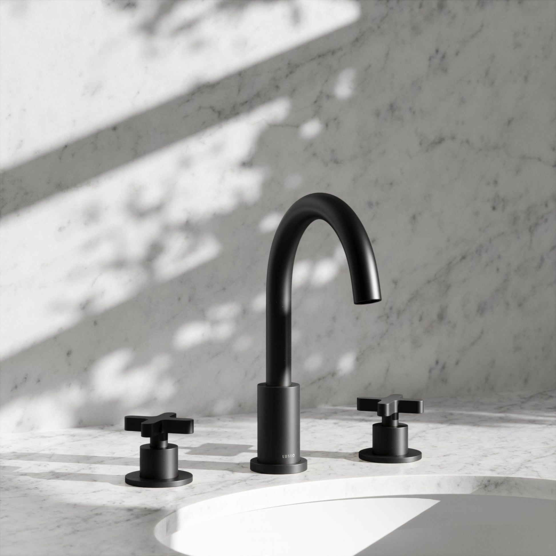Regal Matte Black Crosshead Deck Mounted 3-Hole Basin Mixer Tap