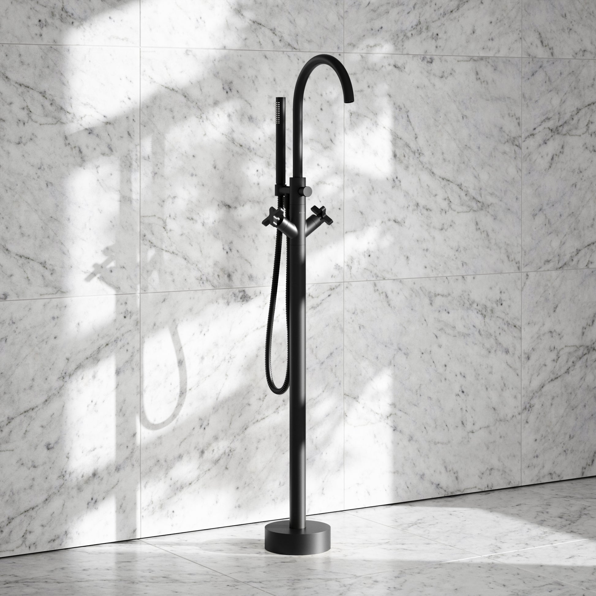 Regal Matte Black Crosshead Floorstanding Bath Shower Filler Tap