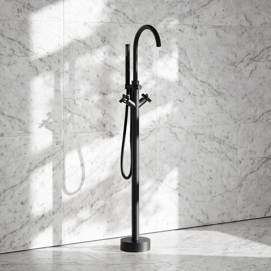 Regal Matte Black Crosshead Floorstanding Bath Shower Filler Tap