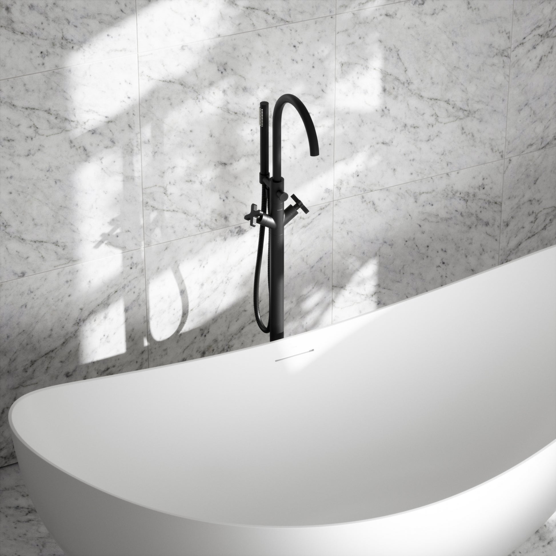 Regal Matte Black Crosshead Floorstanding Bath Shower Filler Tap