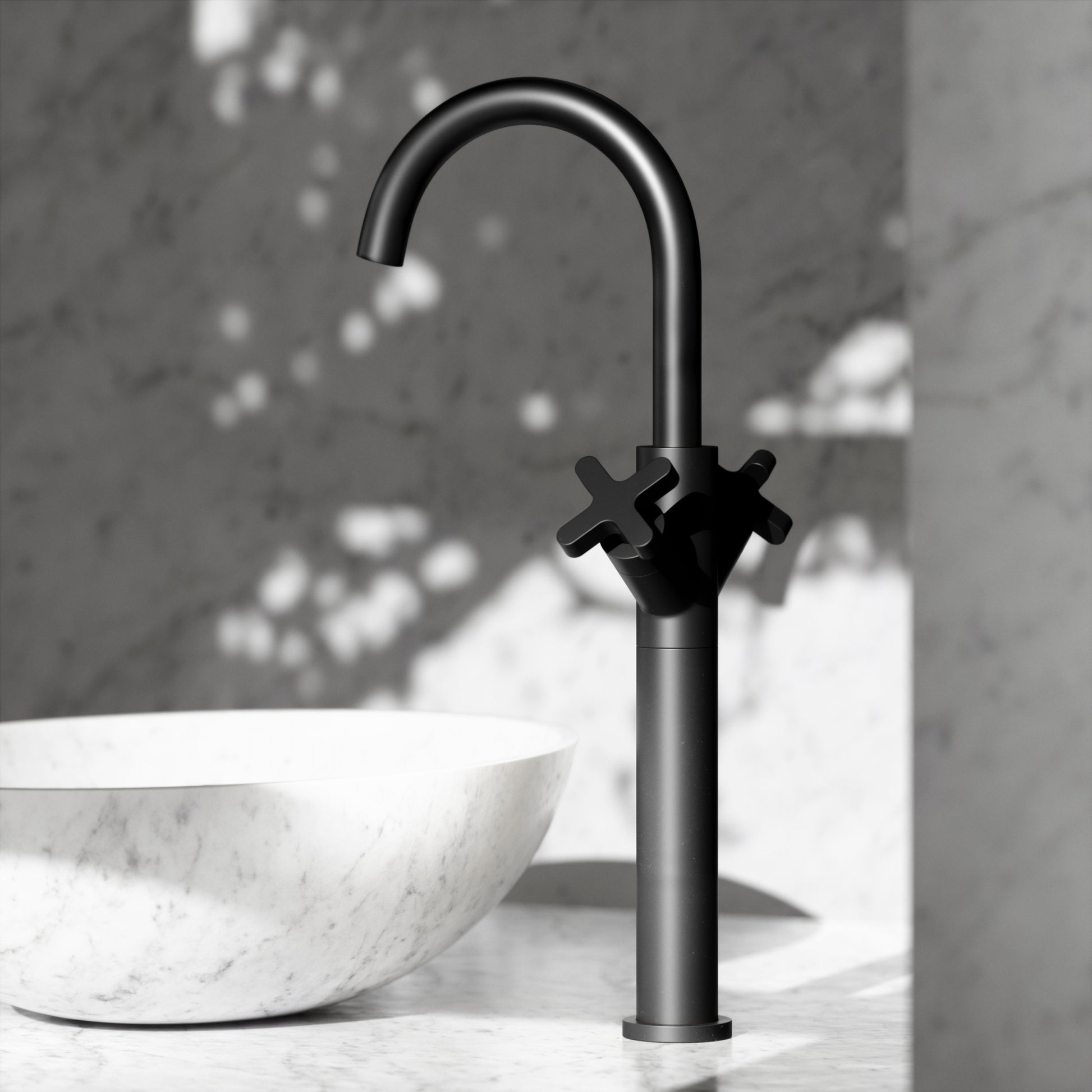 Regal Matte Black Crosshead Tall Basin Mixer Tap