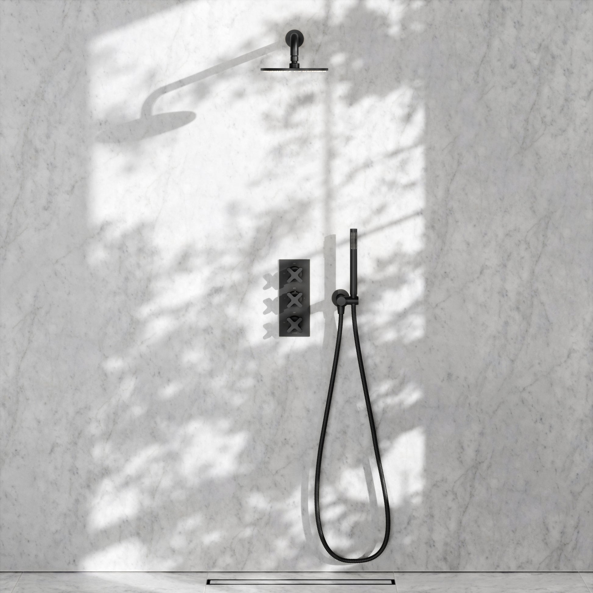 Regal Matte Black Crosshead Thermostatic 2-Way Mixer Shower System