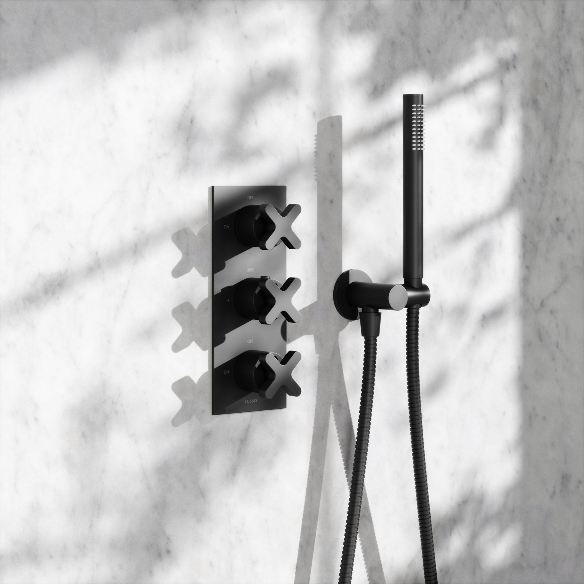 Regal Matte Black Crosshead Thermostatic 2-Way Mixer Shower System