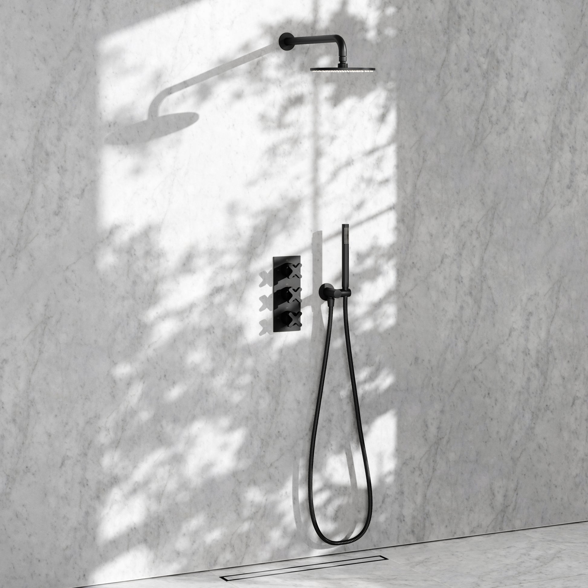 Regal Matte Black Crosshead Thermostatic 2-Way Mixer Shower System