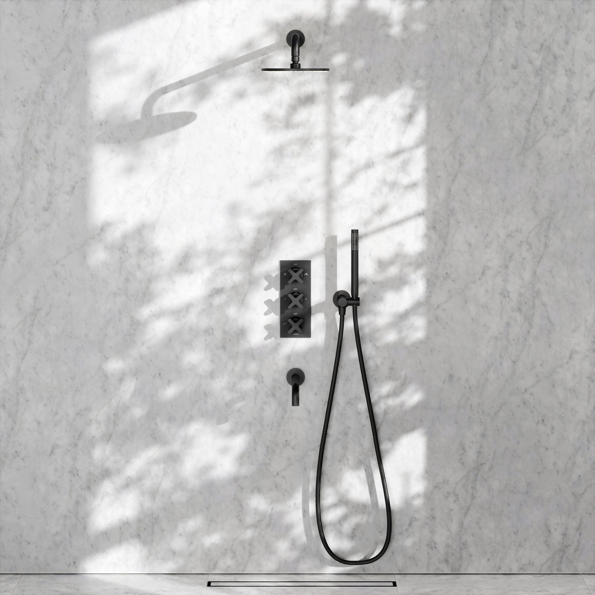 Regal Matte Black Crosshead Thermostatic 3-Way Mixer Shower System
