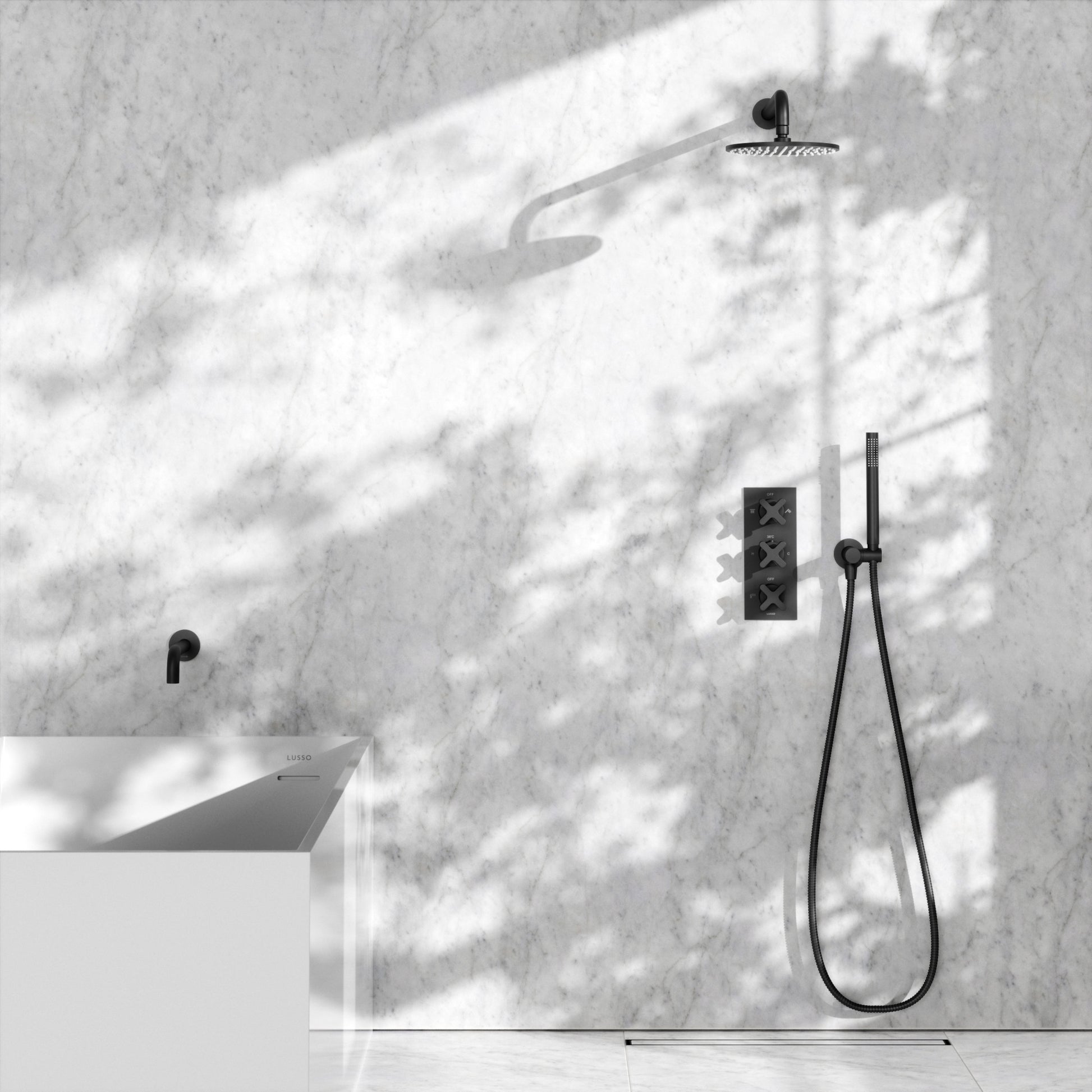 Regal Matte Black Crosshead Thermostatic 3-Way Mixer Shower System