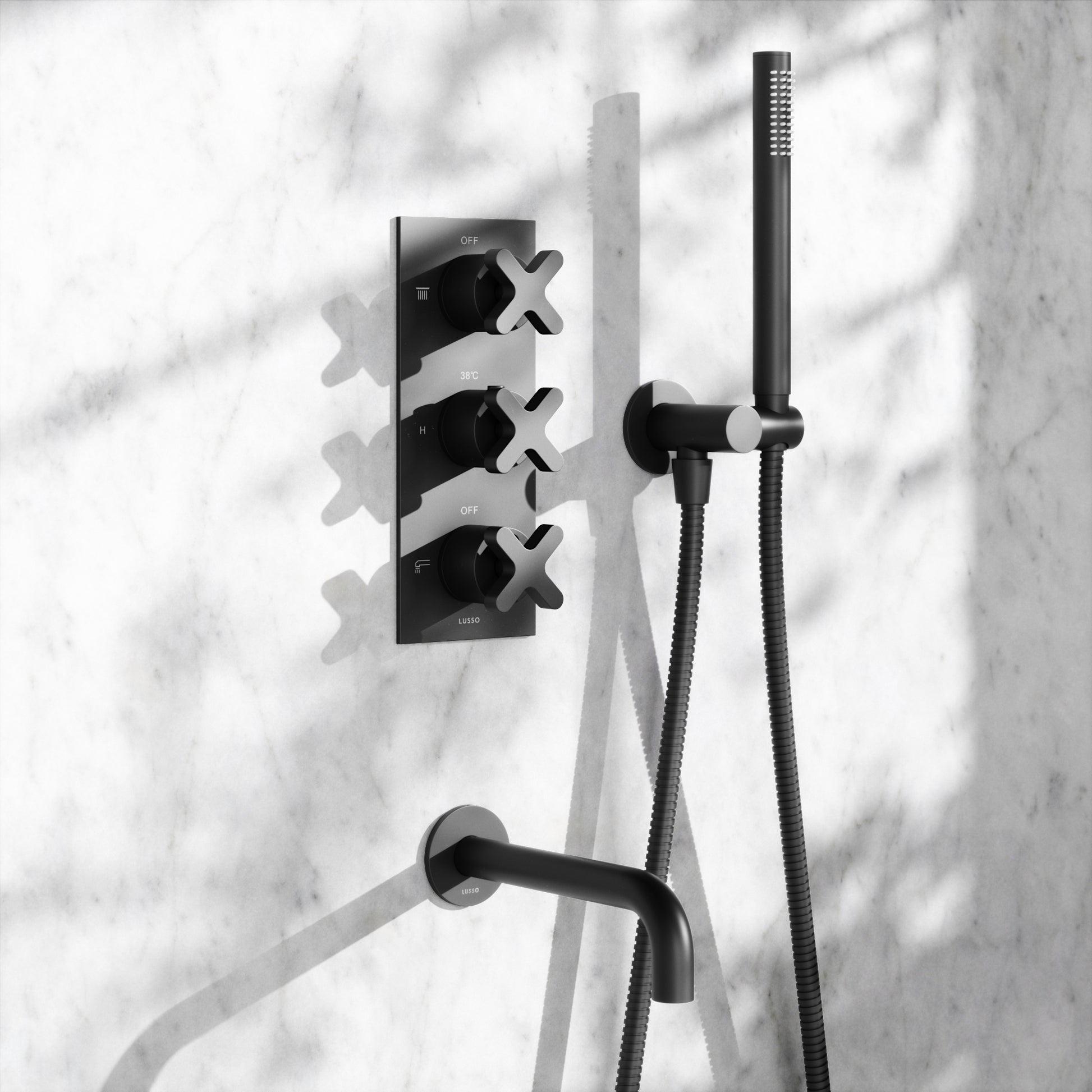 Regal Matte Black Crosshead Thermostatic 3-Way Mixer Shower System