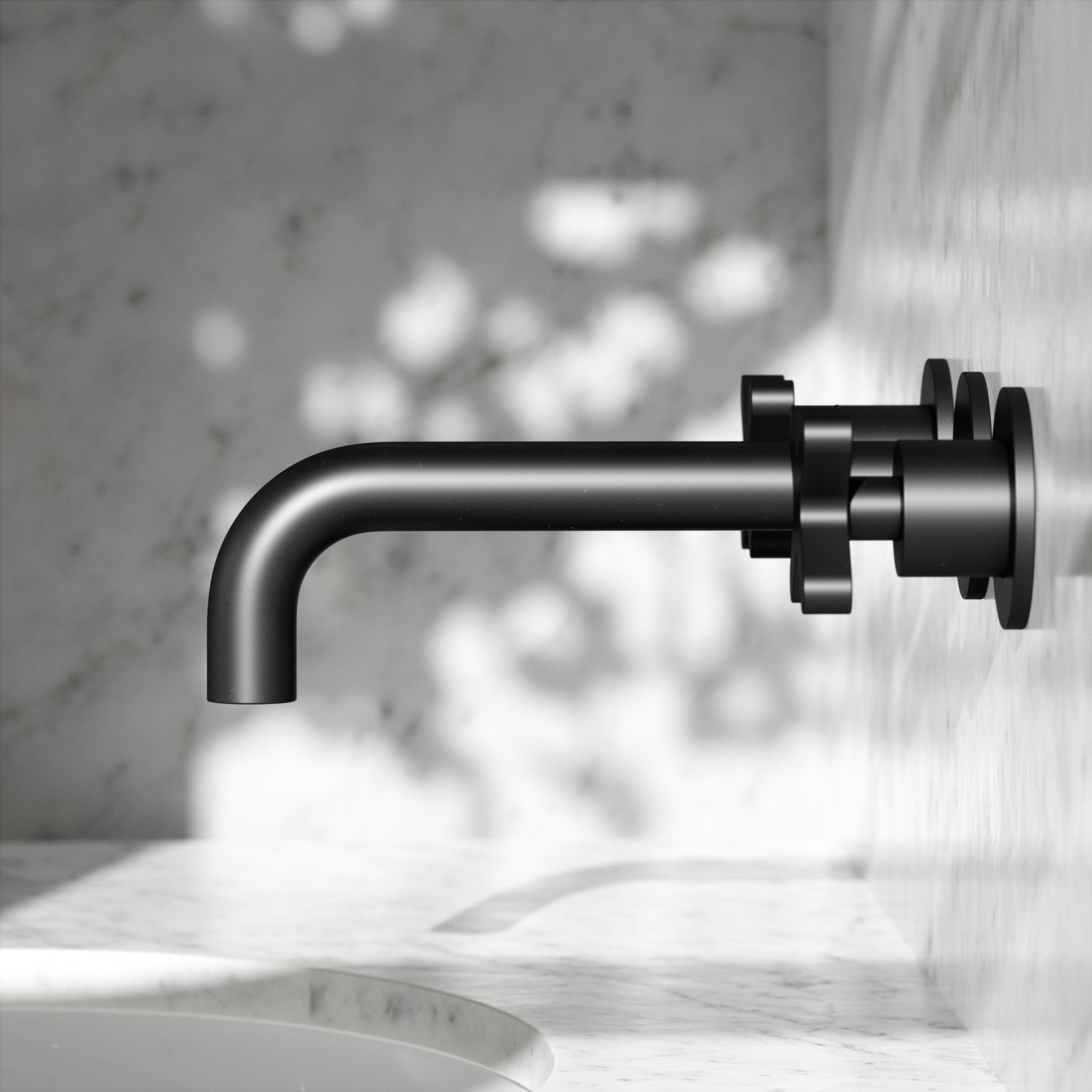 Regal Matte Black Crosshead Wall Mounted Basin Mixer Tap