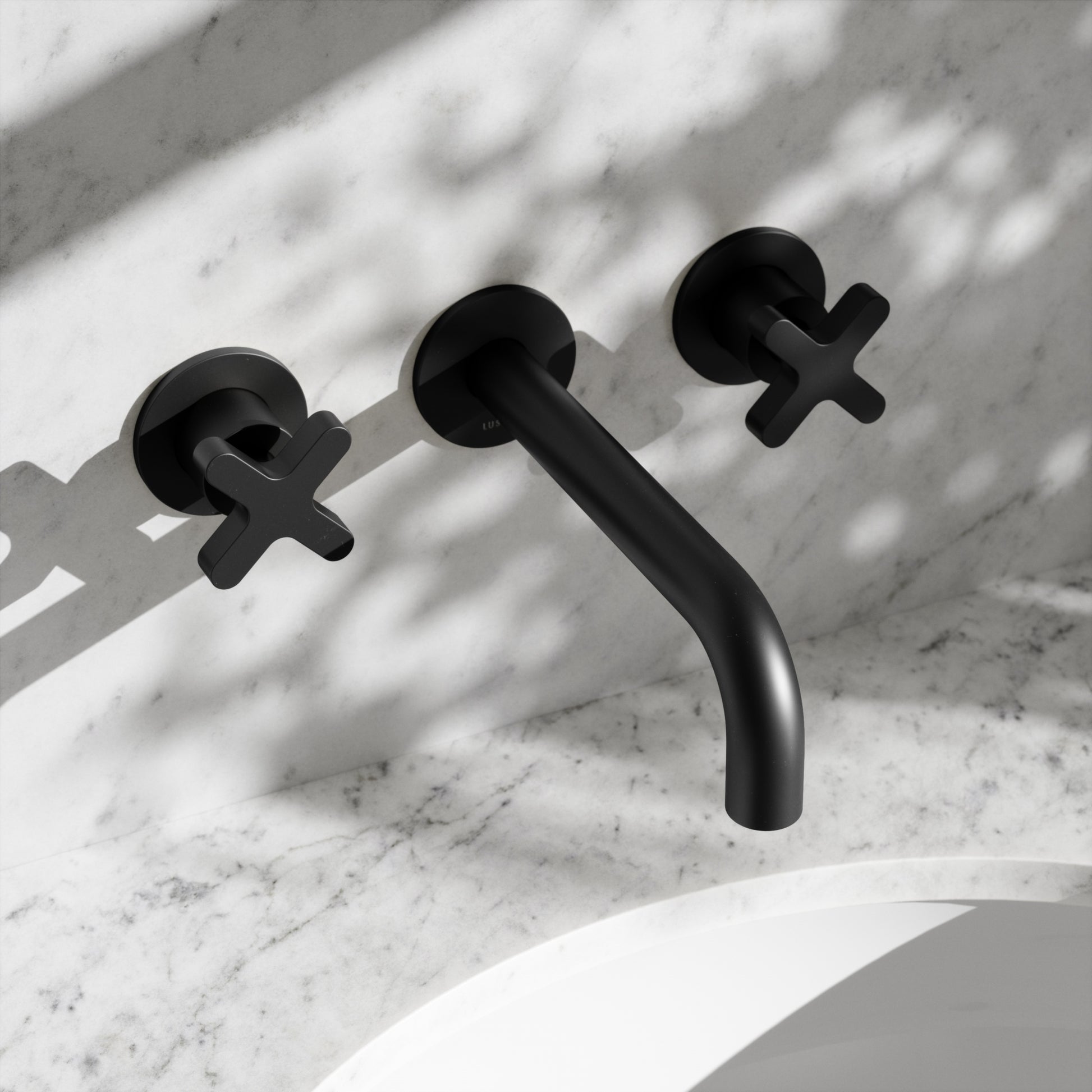 Regal Matte Black Crosshead Wall Mounted Basin Mixer Tap