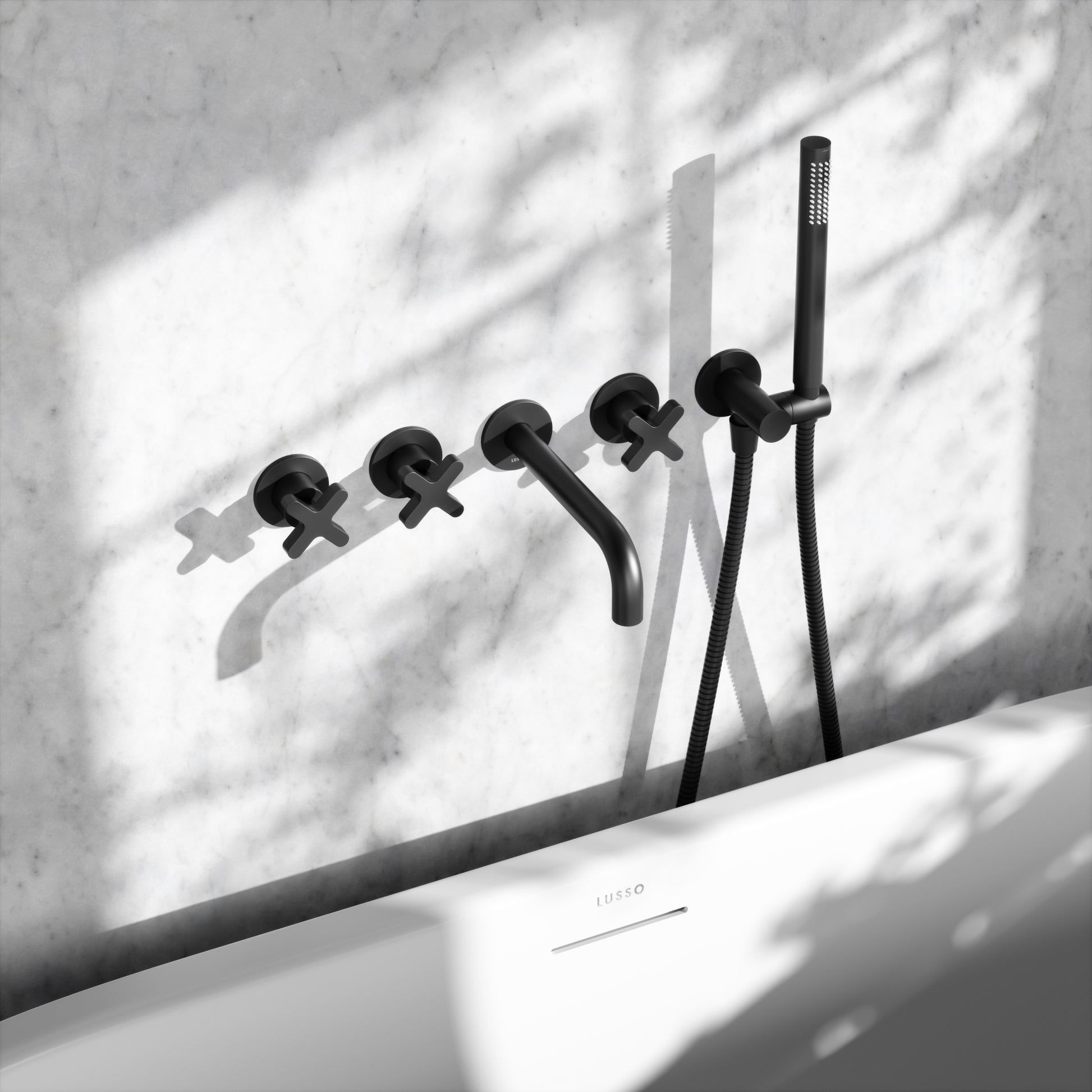 Regal Matte Black Crosshead Wall Mounted Bath Shower Filler Tap