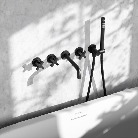 Regal Matte Black Crosshead Wall Mounted Bath Shower Filler Tap