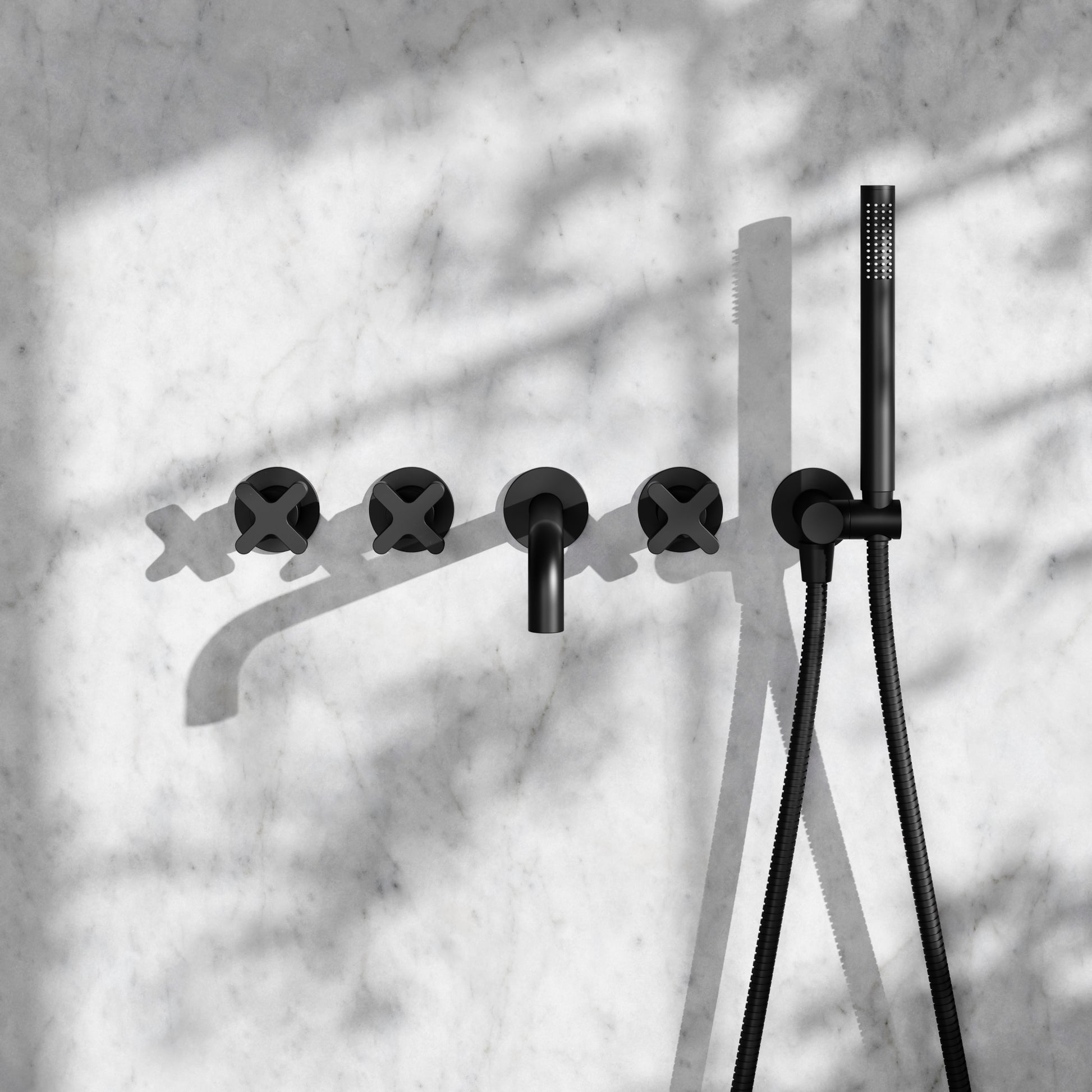 Regal Matte Black Crosshead Wall Mounted Bath Shower Filler Tap