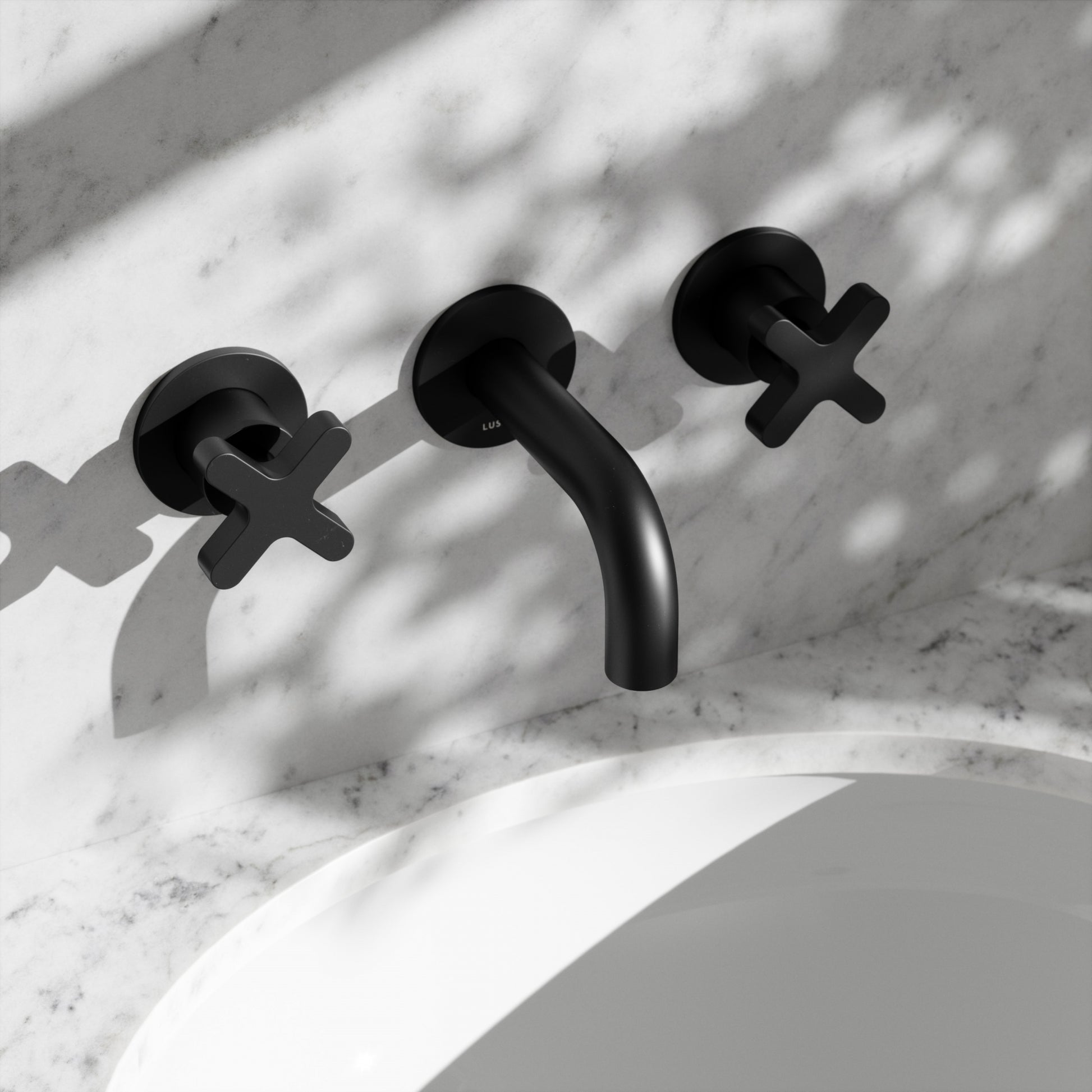 Regal Matte Black Crosshead Wall Mounted Short Projection Basin Mixer Tap